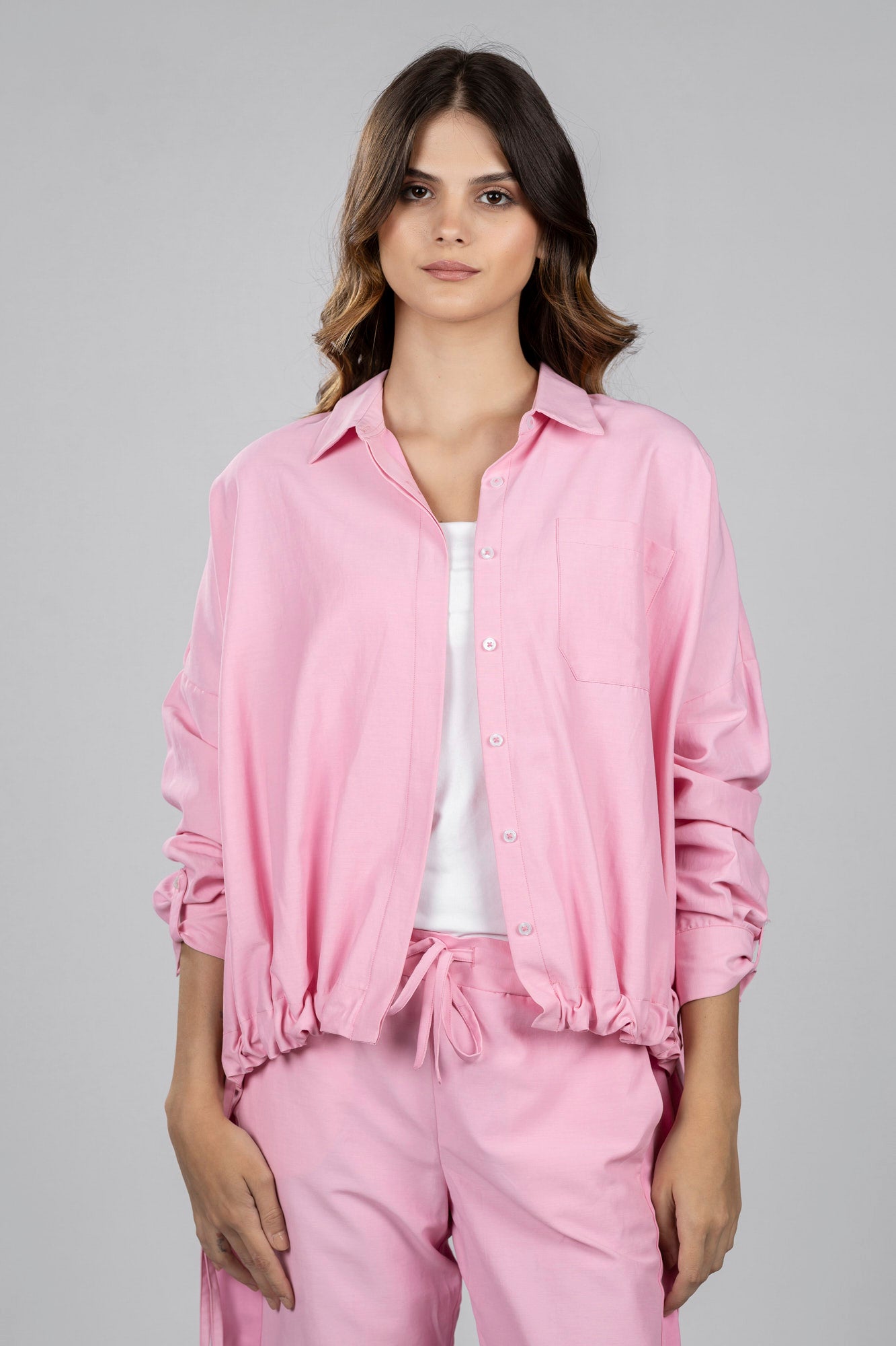 Pink Relaxed Hem Tie Shirt