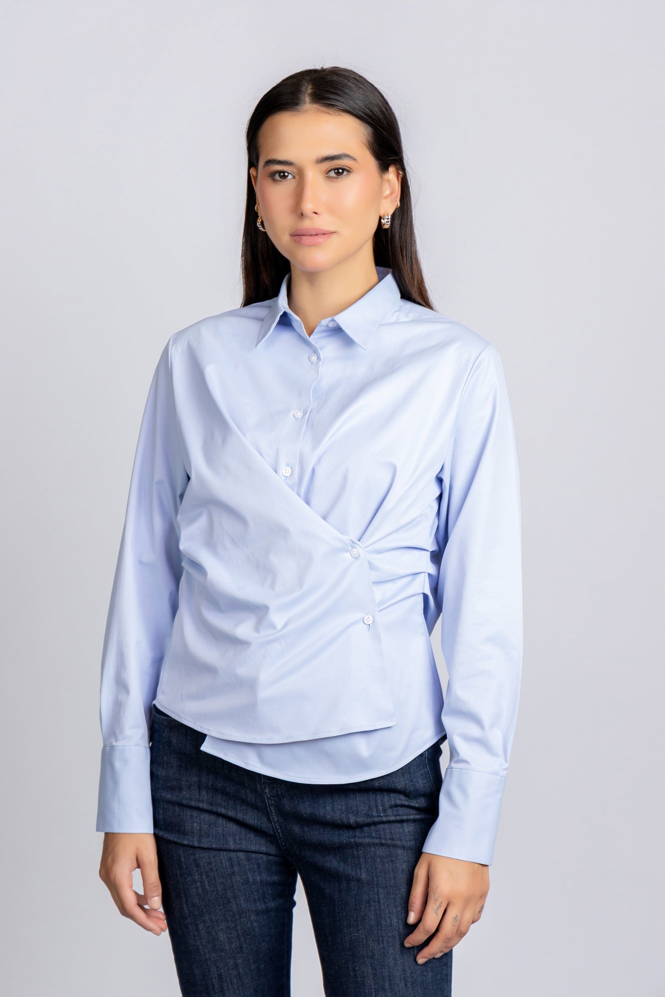 Light Blue Stretch Wrap Shirt