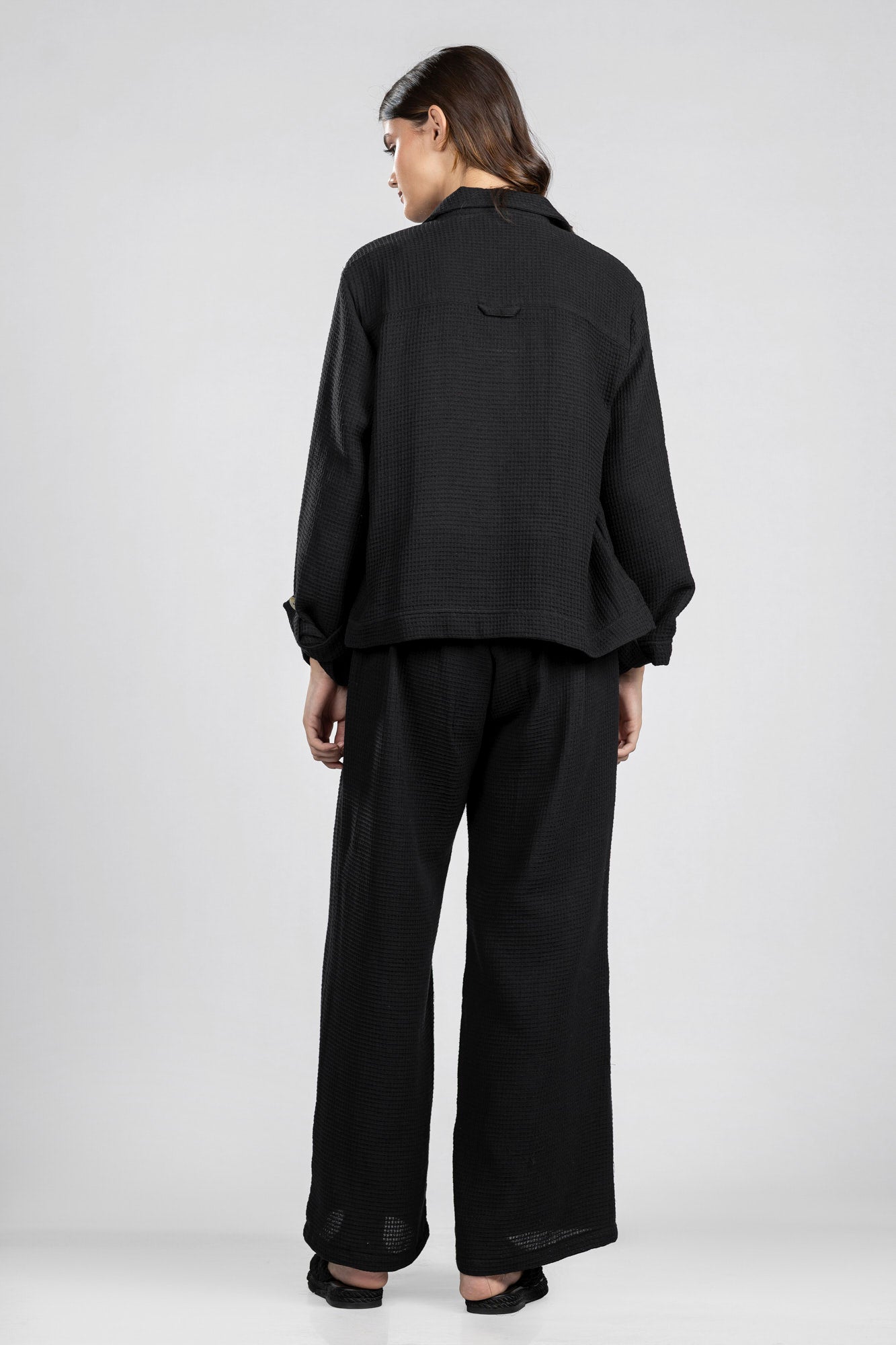 Black Waffle Cropped Shirt