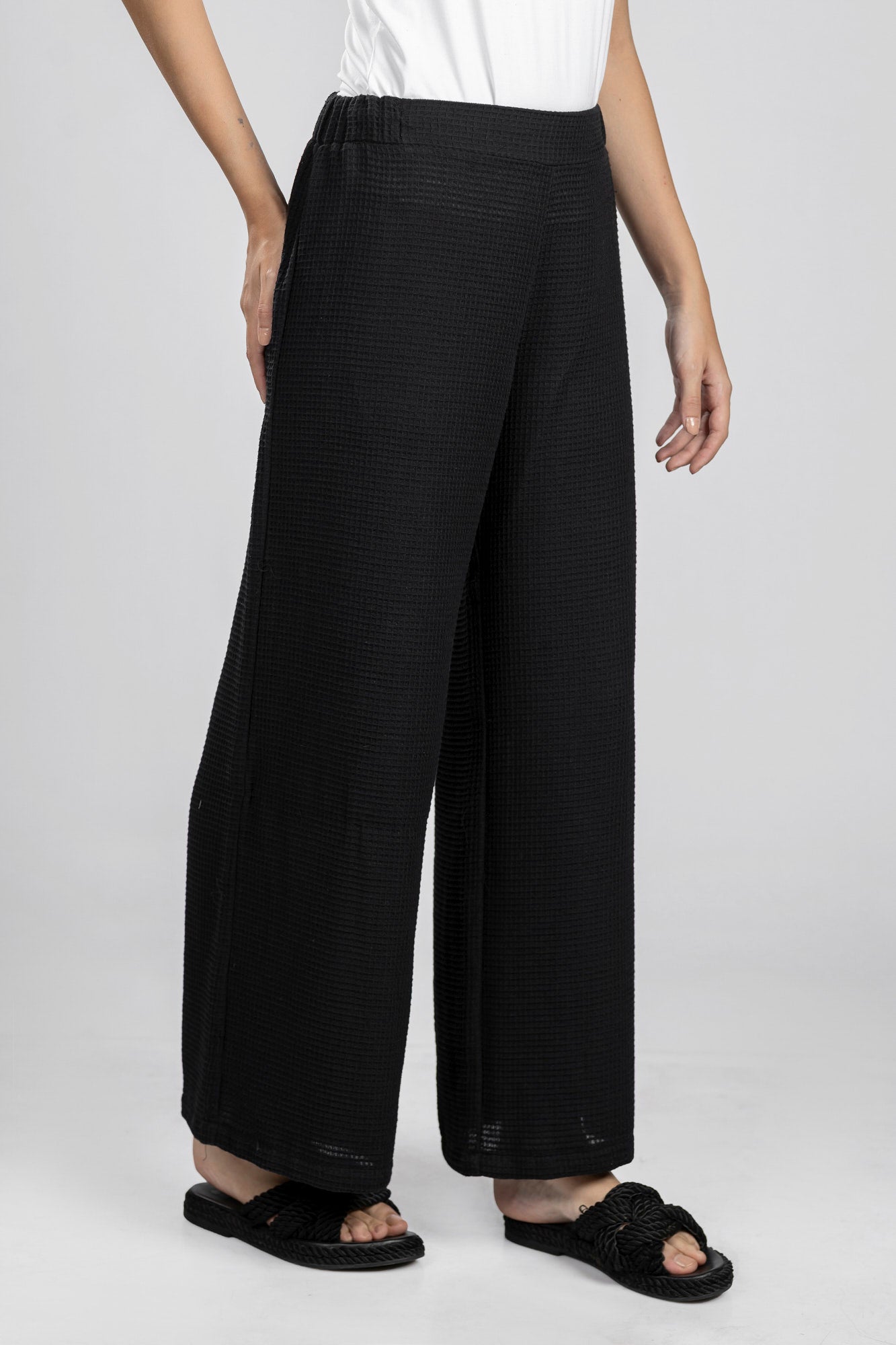 Black Waffle Relaxed Pants