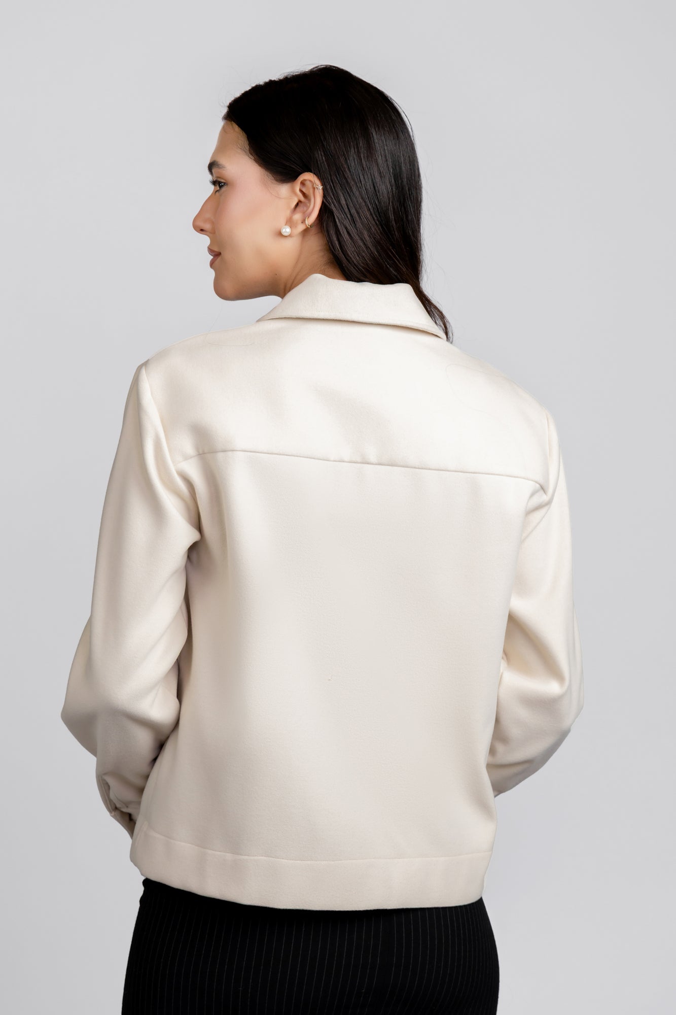Brushed Overshirt with Flap Pockets Cream