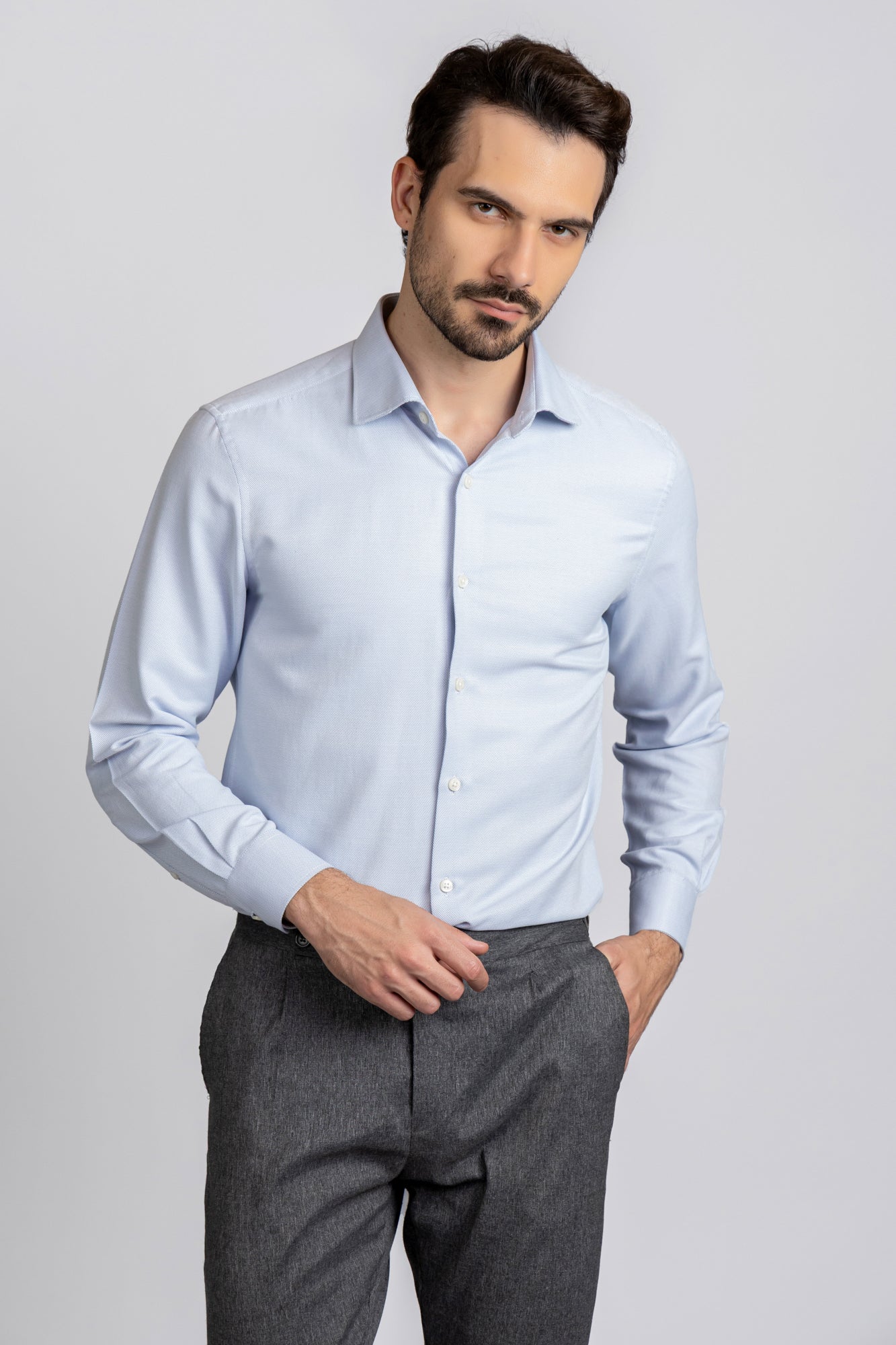 Light Blue Dobby Shirt - Slim Fit