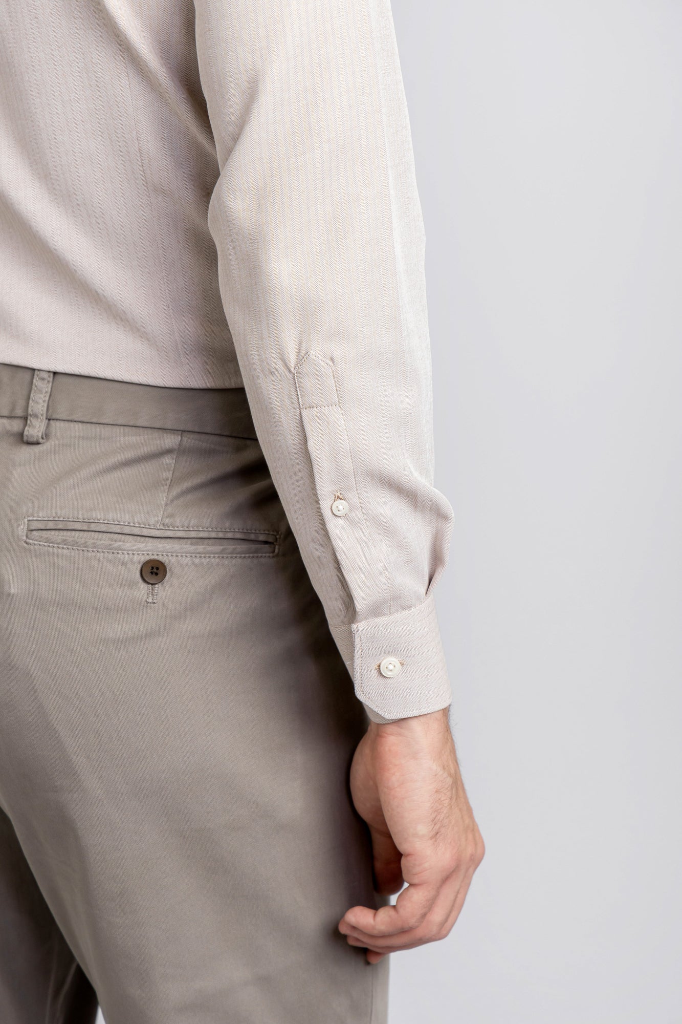 Beige Herringbone Shirt - Slim Fit