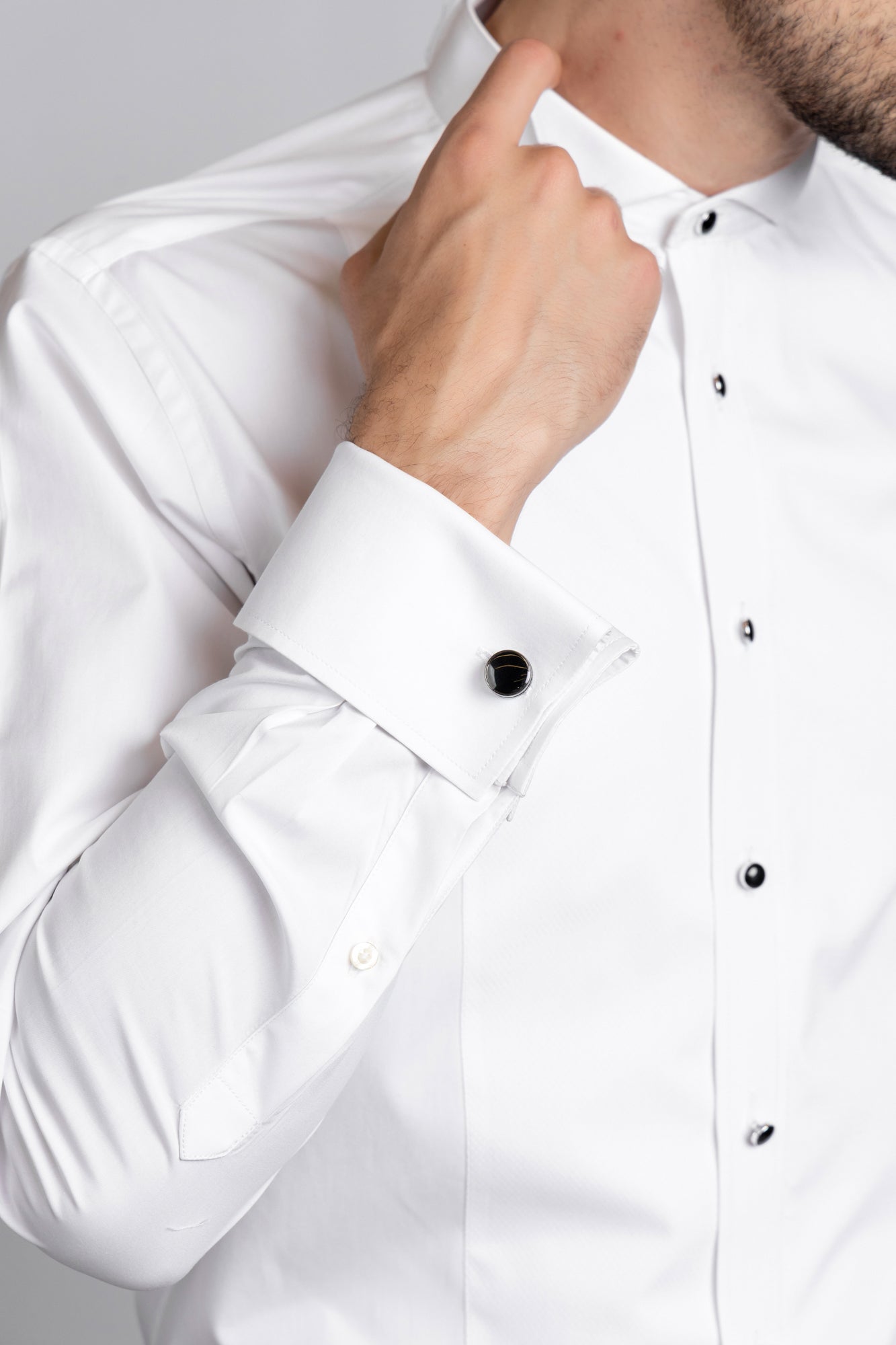 White Twill Bib Tuxedo Shirt - Regular Fit
