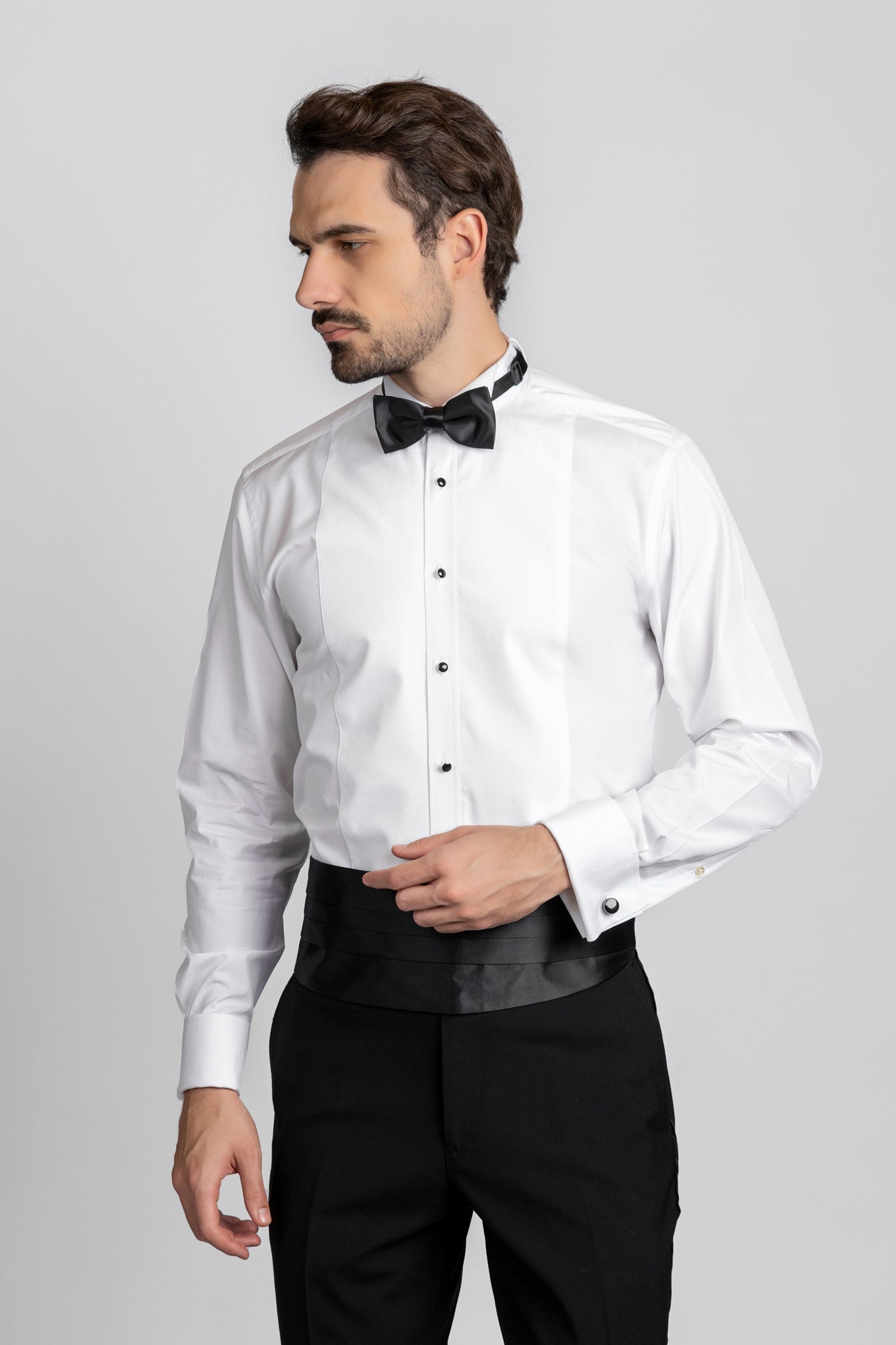White Twill Bib Tuxedo Shirt - Regular Fit