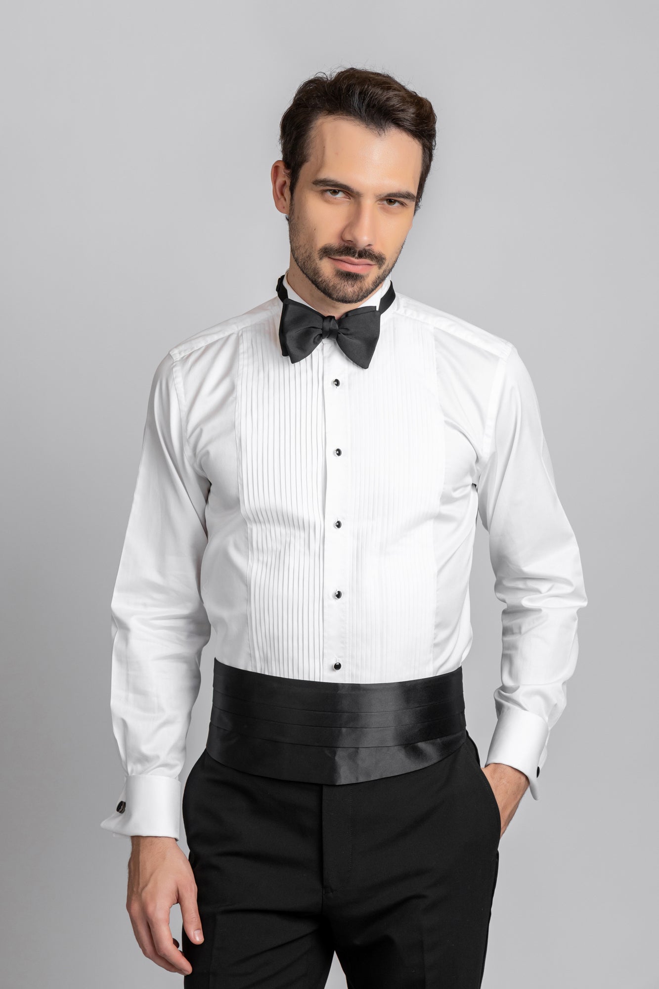 White Pleated Tuxedo Shirt - Slim Fit