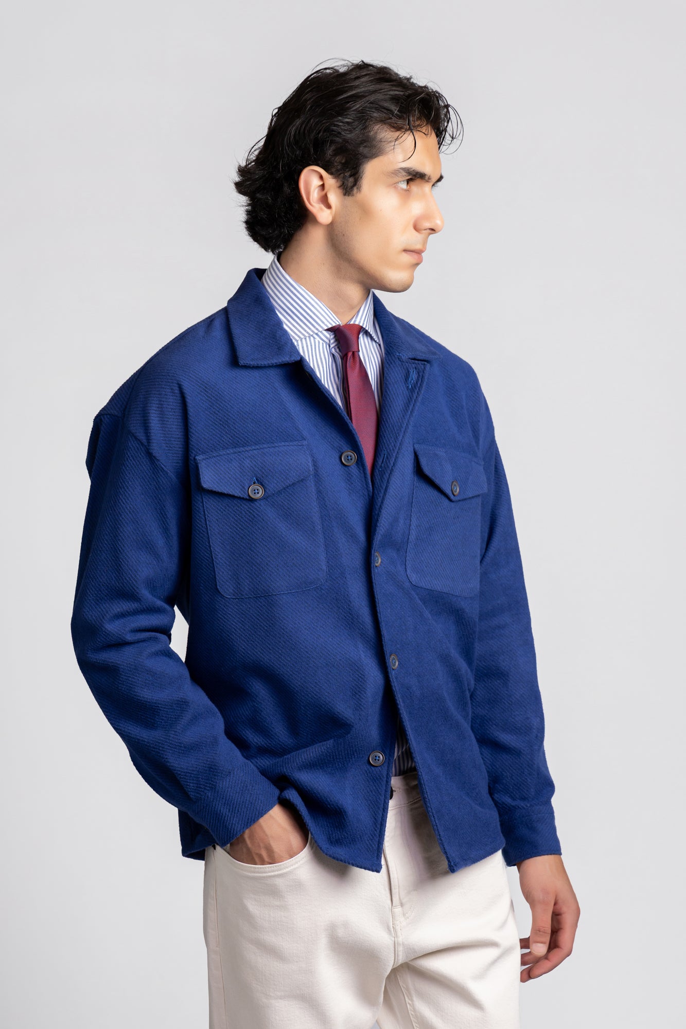 Navy Brushed Twill Overshirt