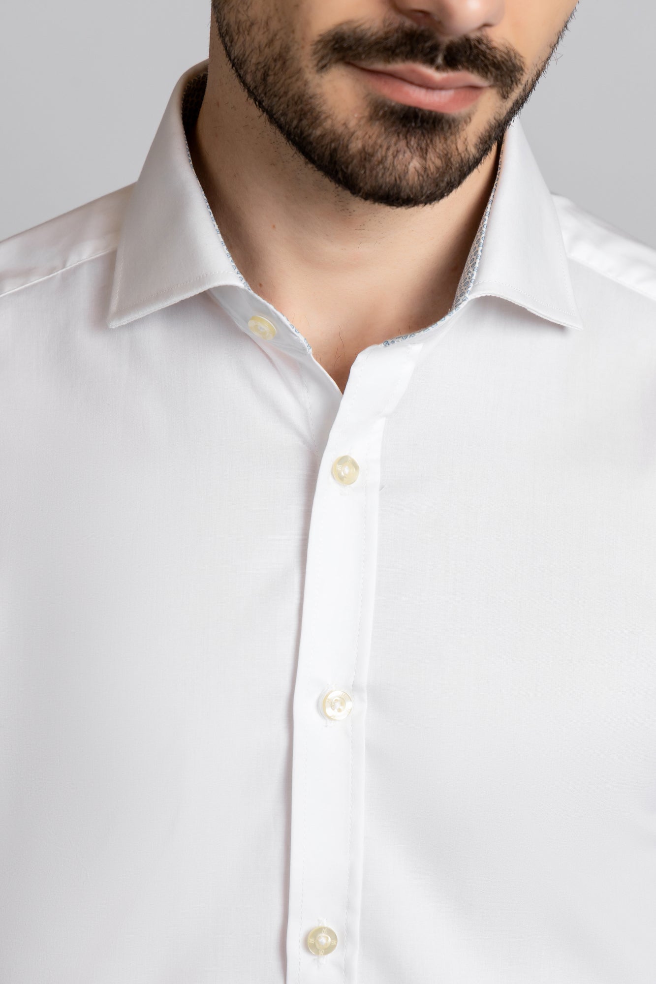 White Contrast Light Blue Stretch Shirt - Slim Fit