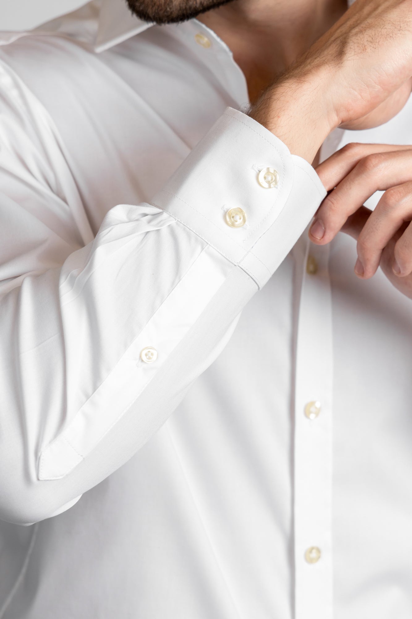 White Contrast Light Blue Stretch Shirt - Slim Fit