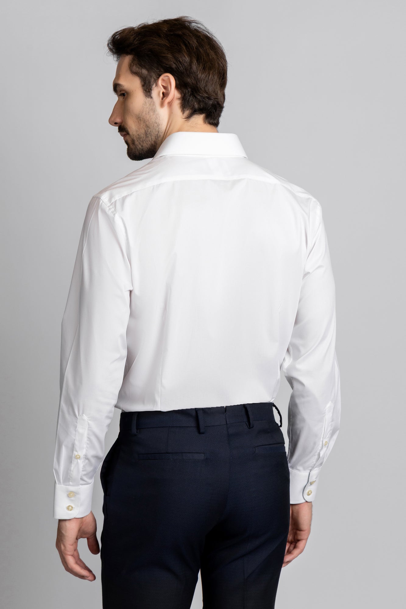 White Contrast Light Blue Stretch Shirt - Slim Fit