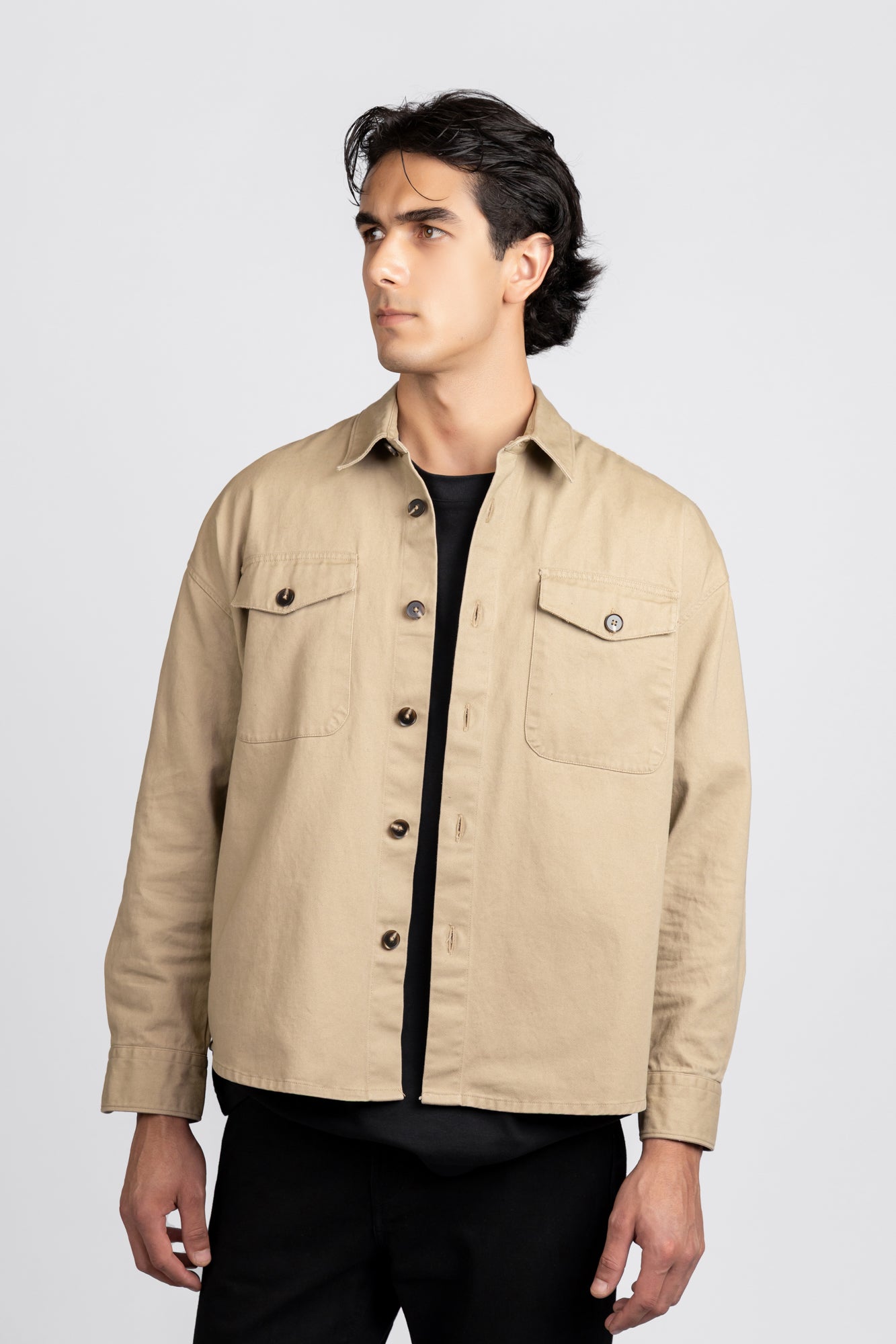 Beige Gaberdine Overshirt