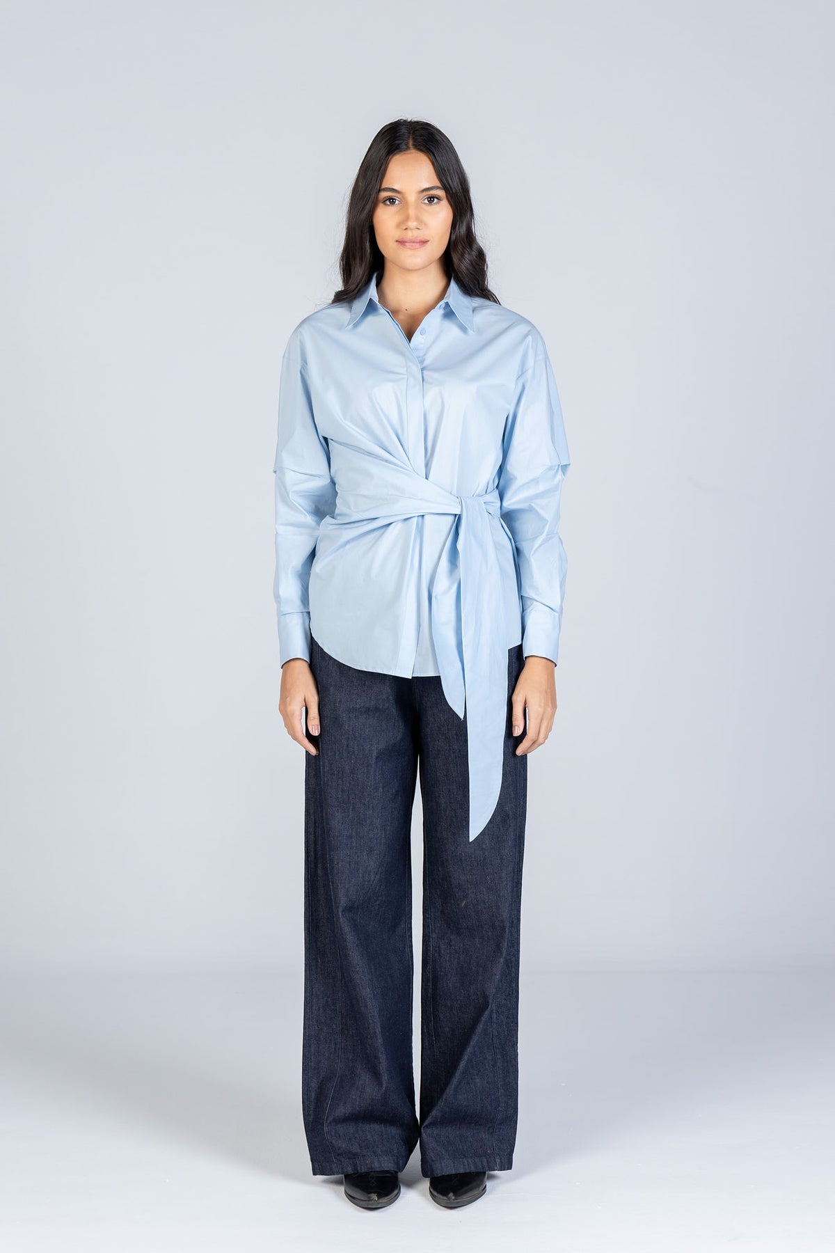 Poplin Shirt with Waist Tie Belt