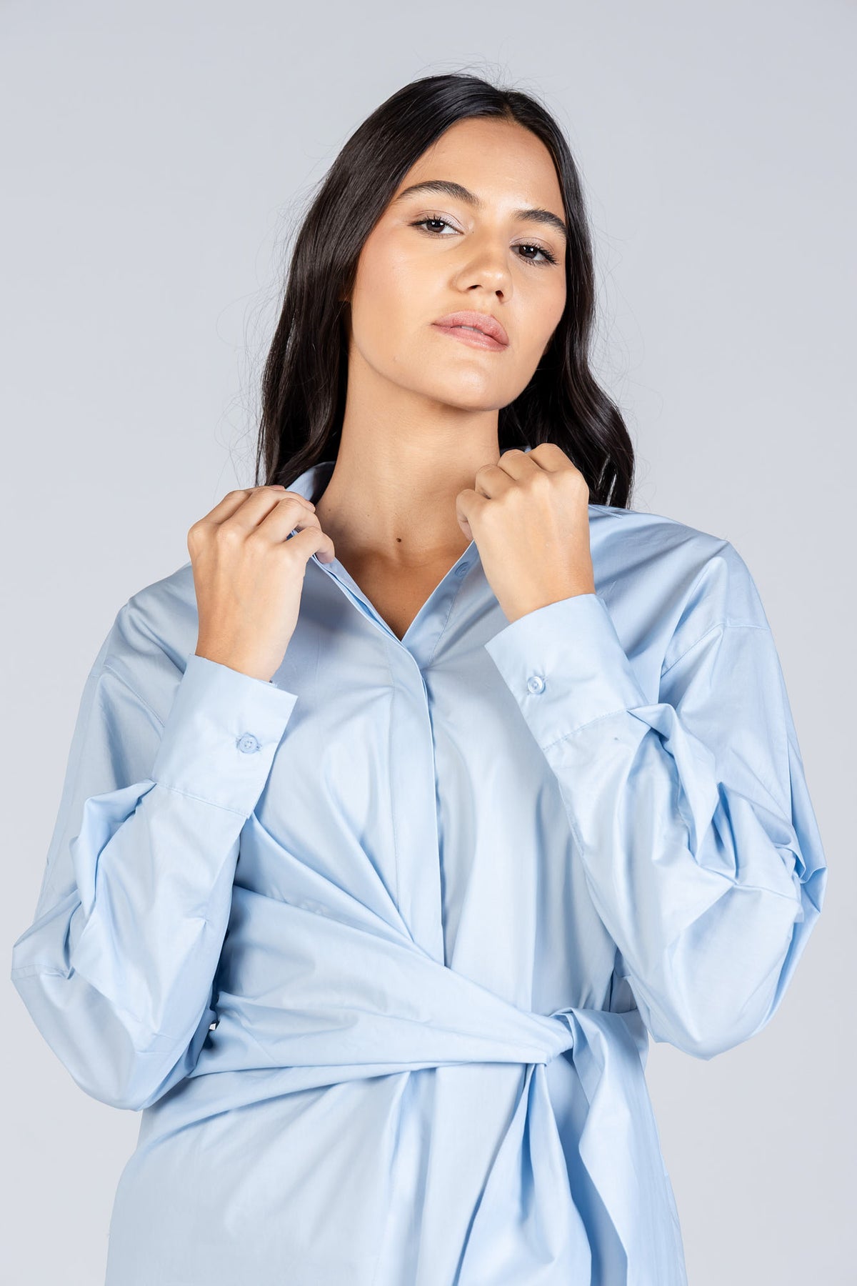 Poplin Shirt with Waist Tie Belt