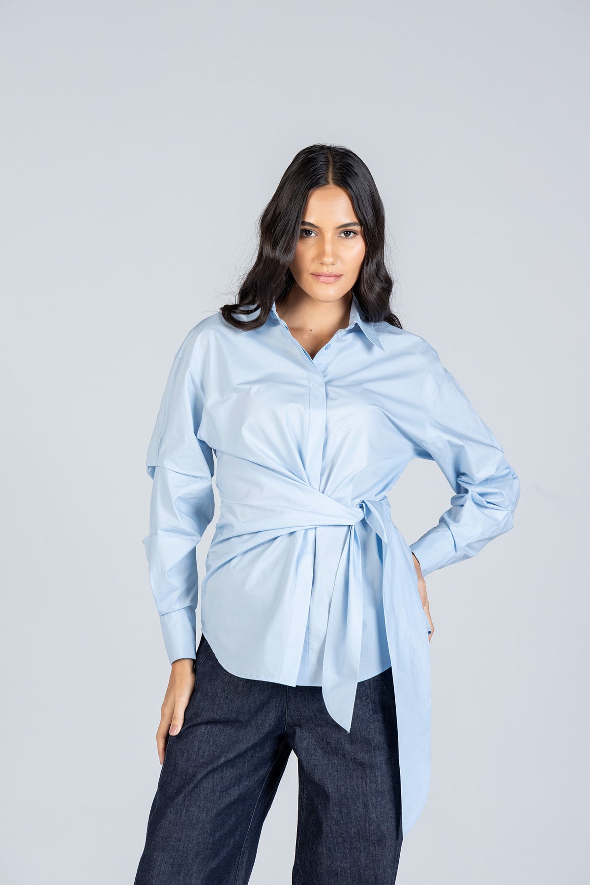 Poplin Shirt with Waist Tie Belt