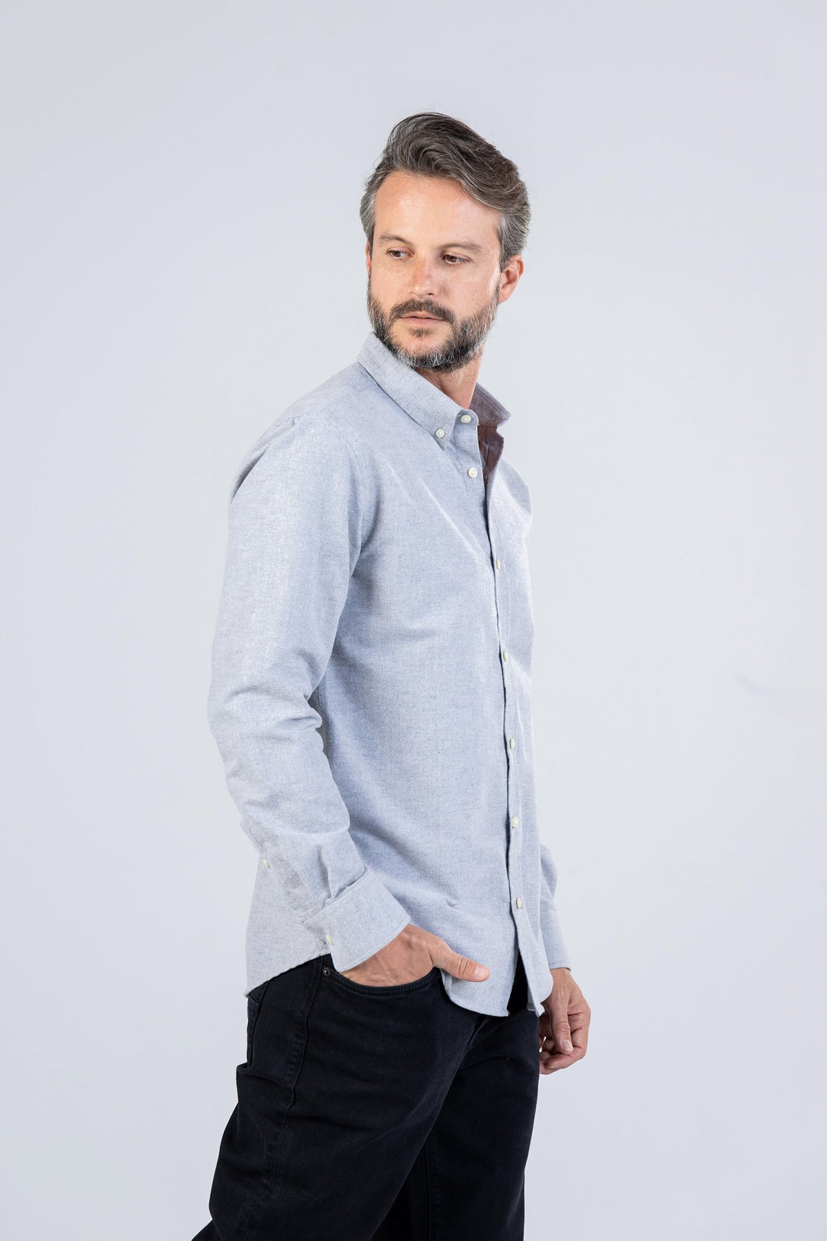 Grey Oxford Button-Down Shirt