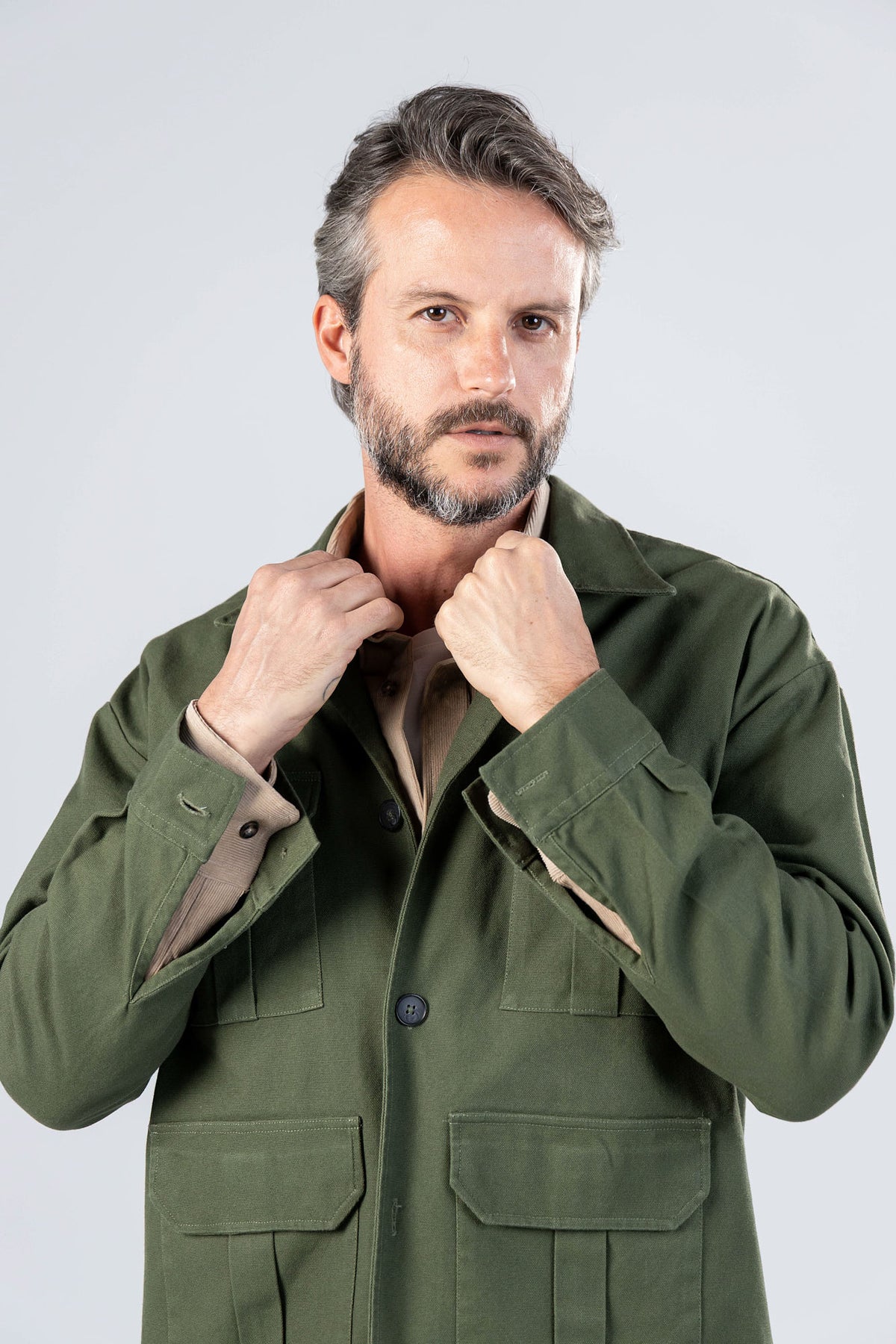 Green Gabardine Military Overshirt