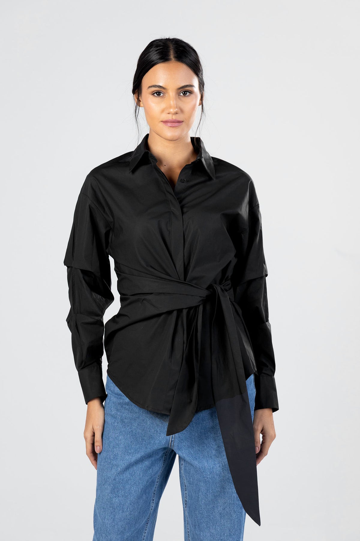 Poplin Shirt with Waist Tie Belt