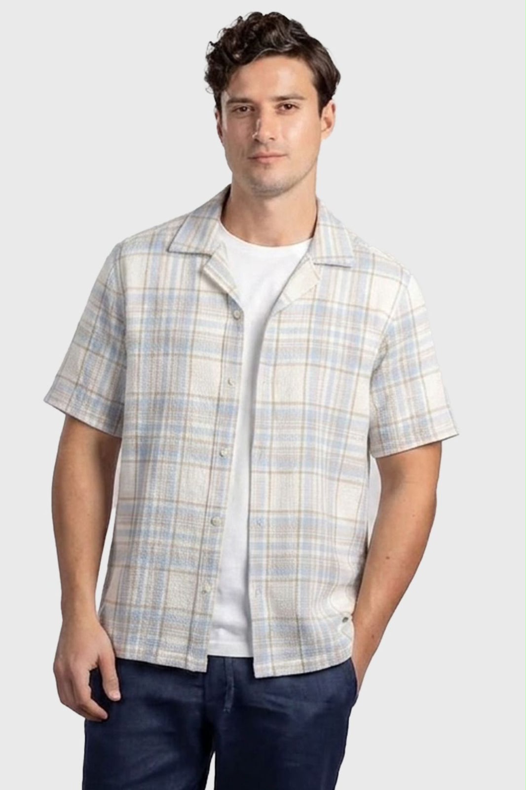 Beige Checkered Revere Shirt