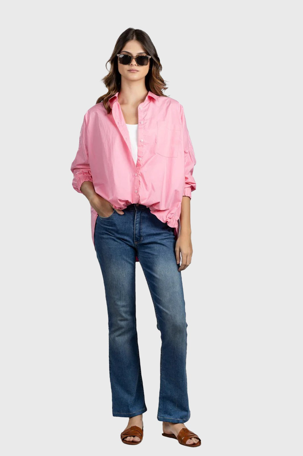 Pink Oversized Hem Tie Shirt