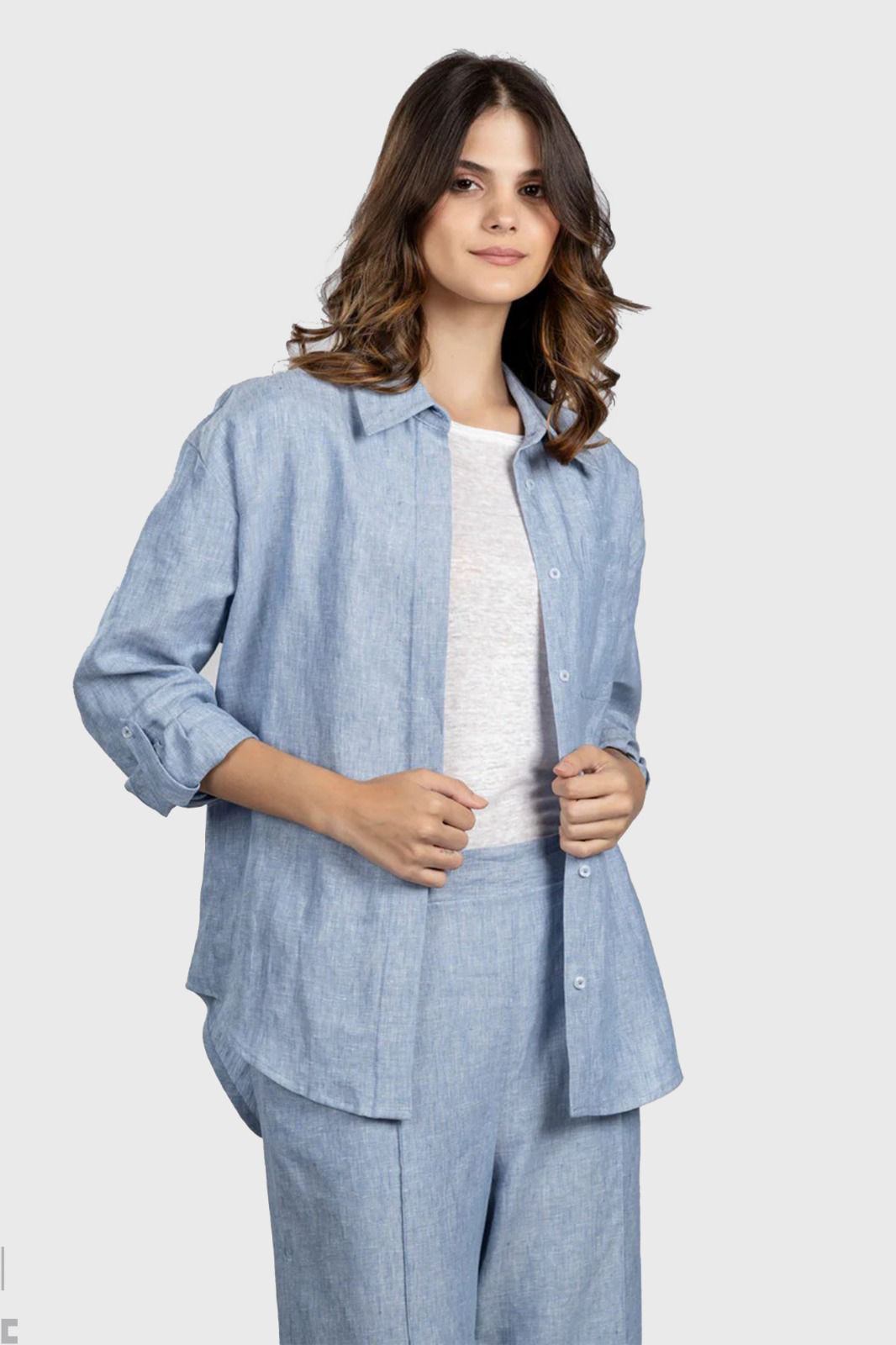 Light Blue Pure Linen Oversized Shirt