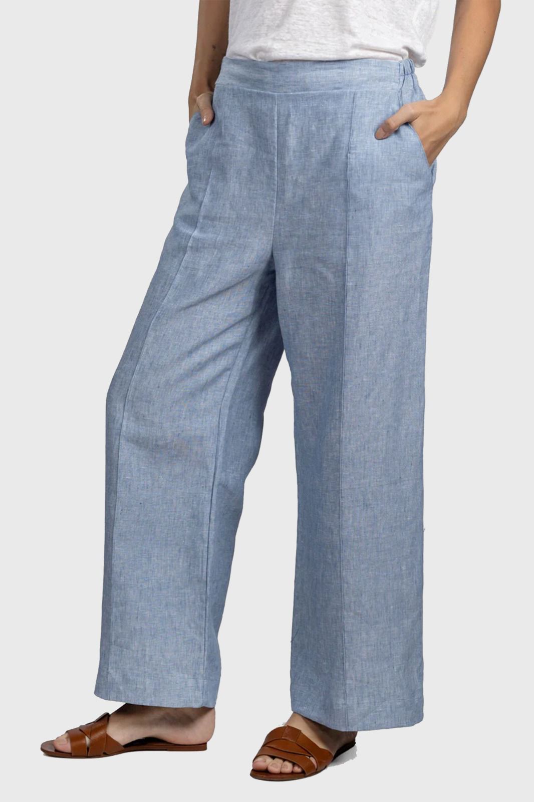 Light Blue Pure Linen Pants