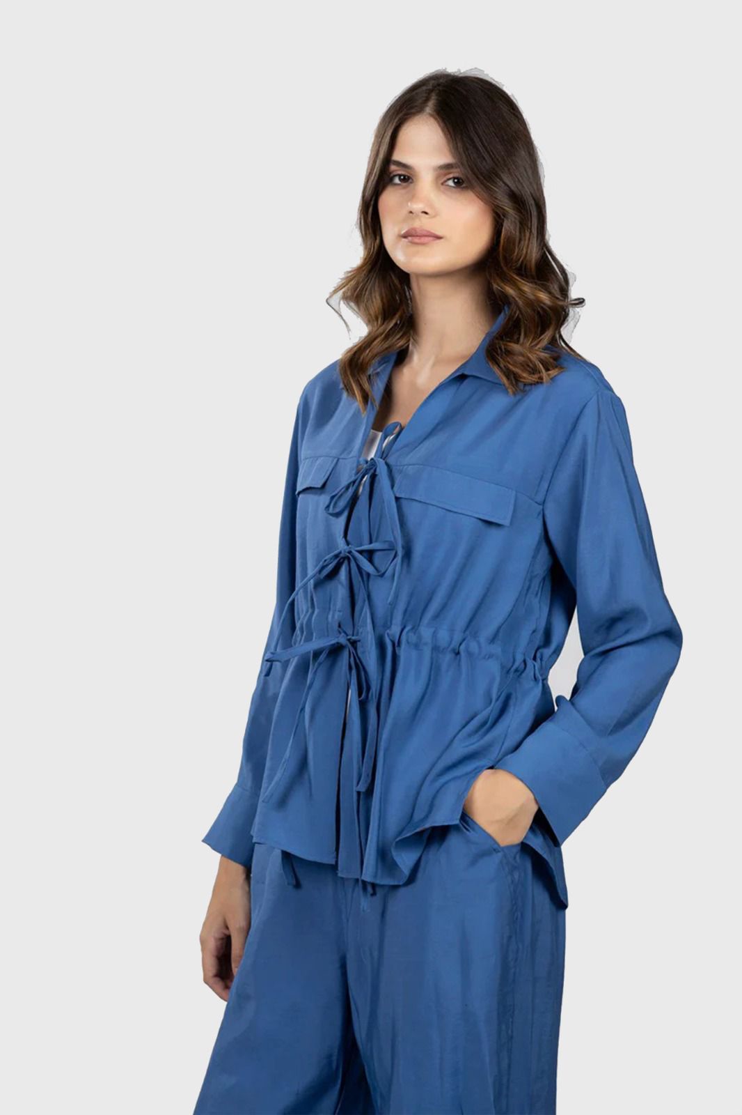 Blue Modal Front Tie Shirt