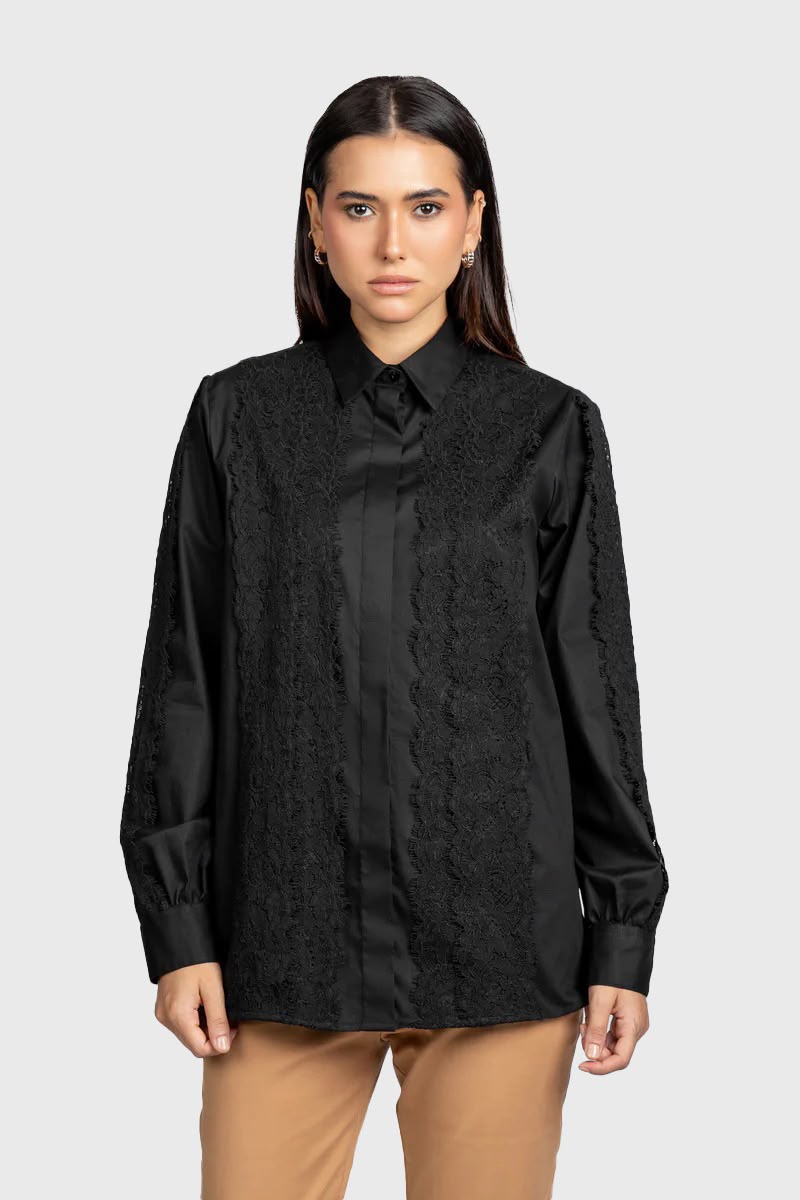Black Poplin Lace Shirt