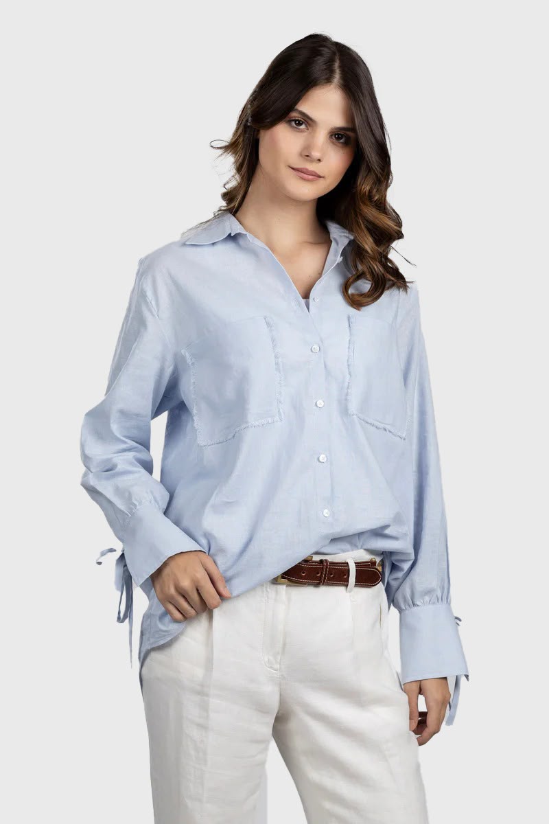 Light Blue Linen Cotton Oversized Shirt