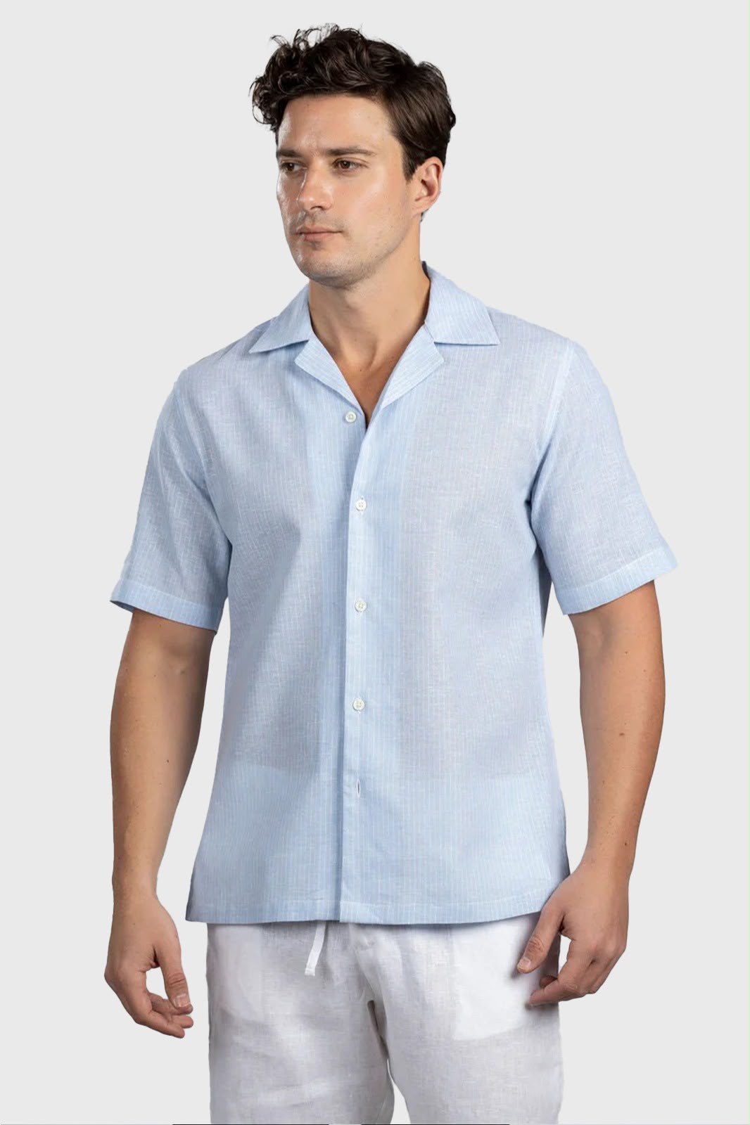 Pin Stripe Linen Cotton Revere Shirt
