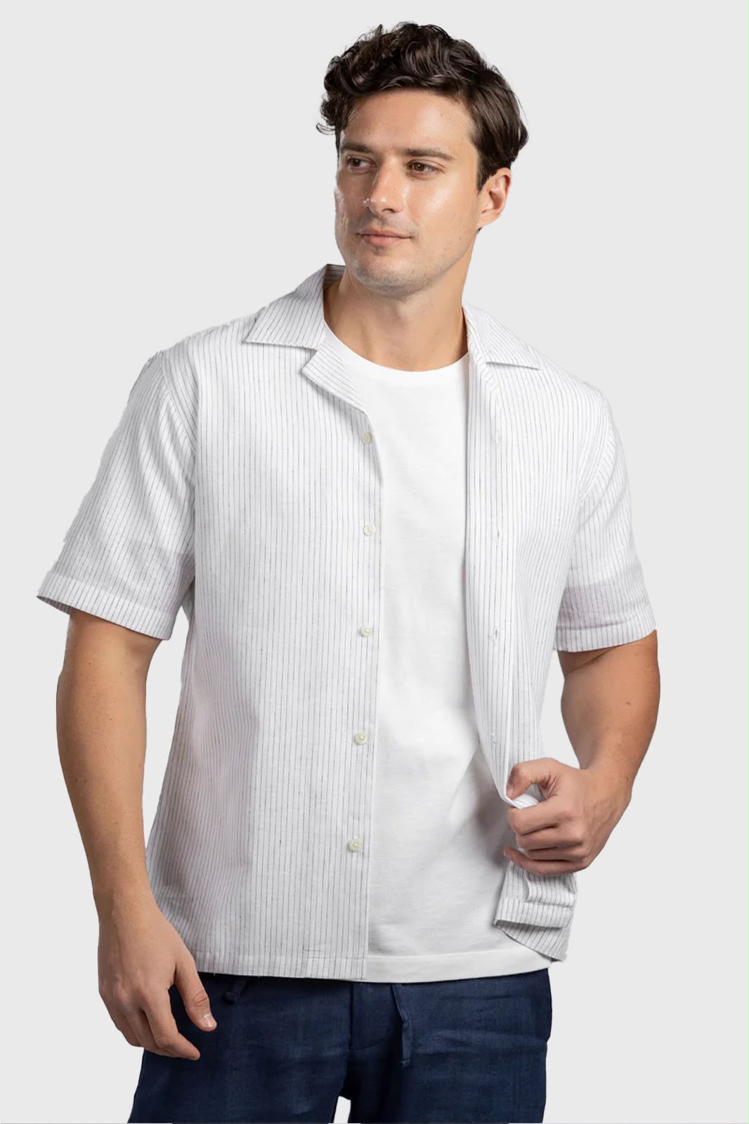 Pin Stripe Linen Cotton Revere Shirt