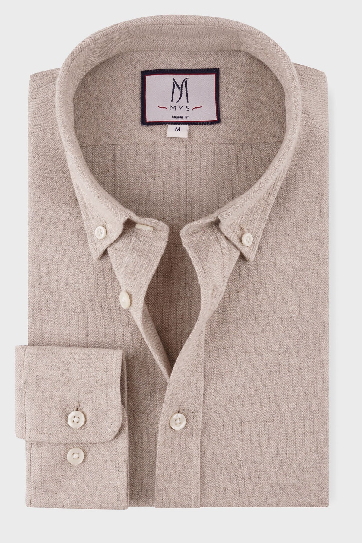 Brushed Herringbone Button-Down Flannel Shirt