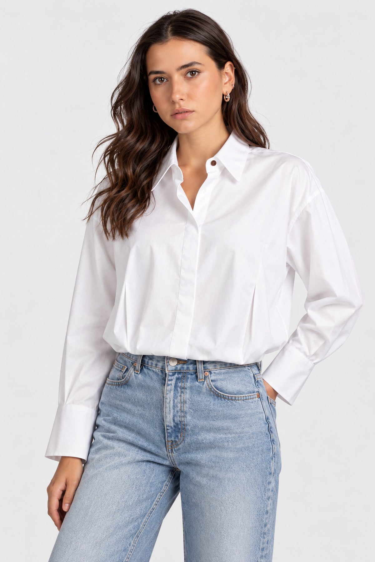 White Twill Cropped Shirt