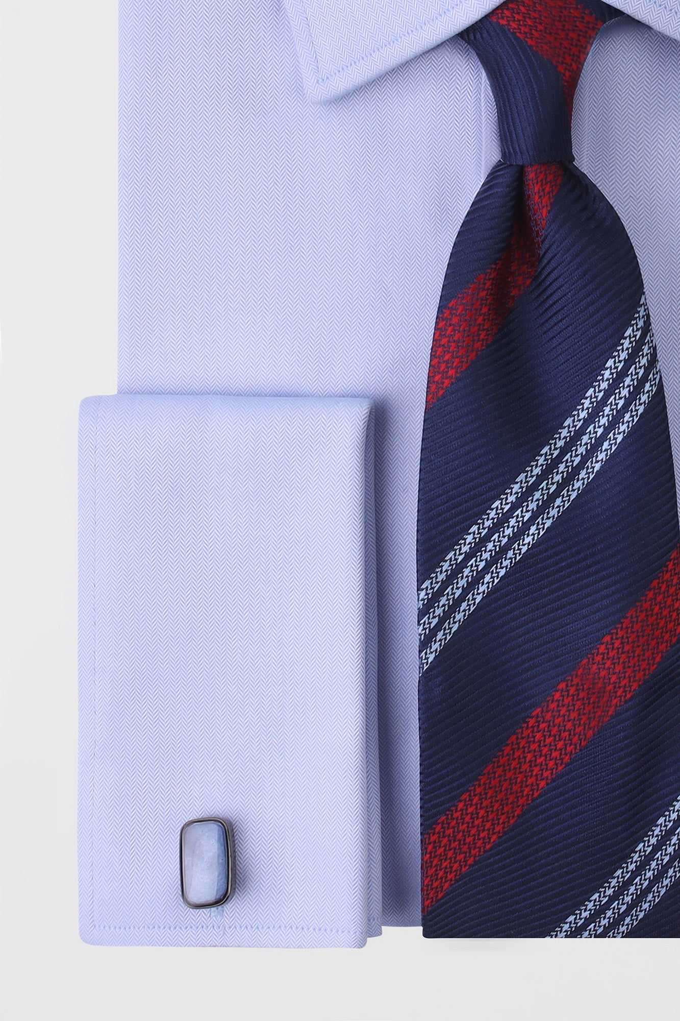 Light Blue Herringbone Double Cuff Non-Iron Shirt - Regular Fit