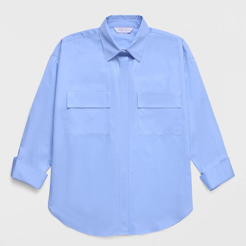 Light Blue Twill Shirt with Flap Pockets