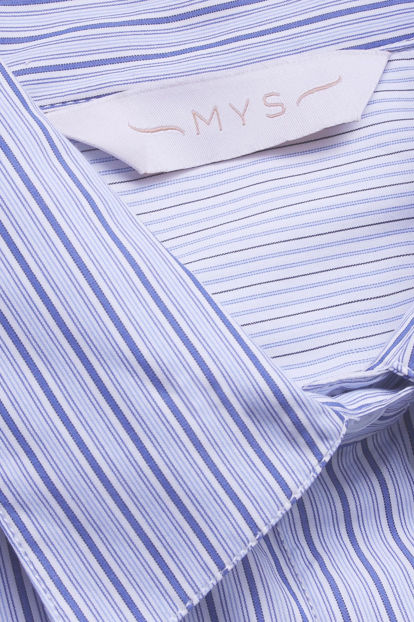 Blue Striped Patch-Work Shirt with Flap Pockets