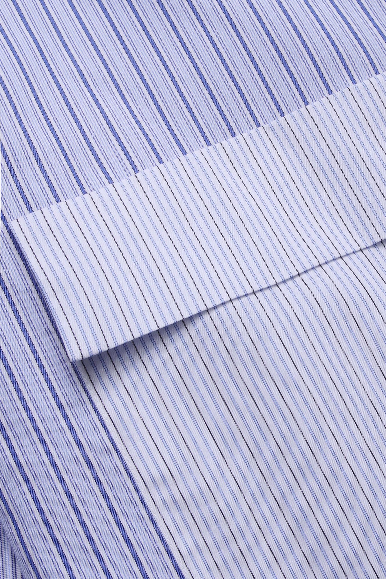 Blue Striped Patch-Work Shirt with Flap Pockets