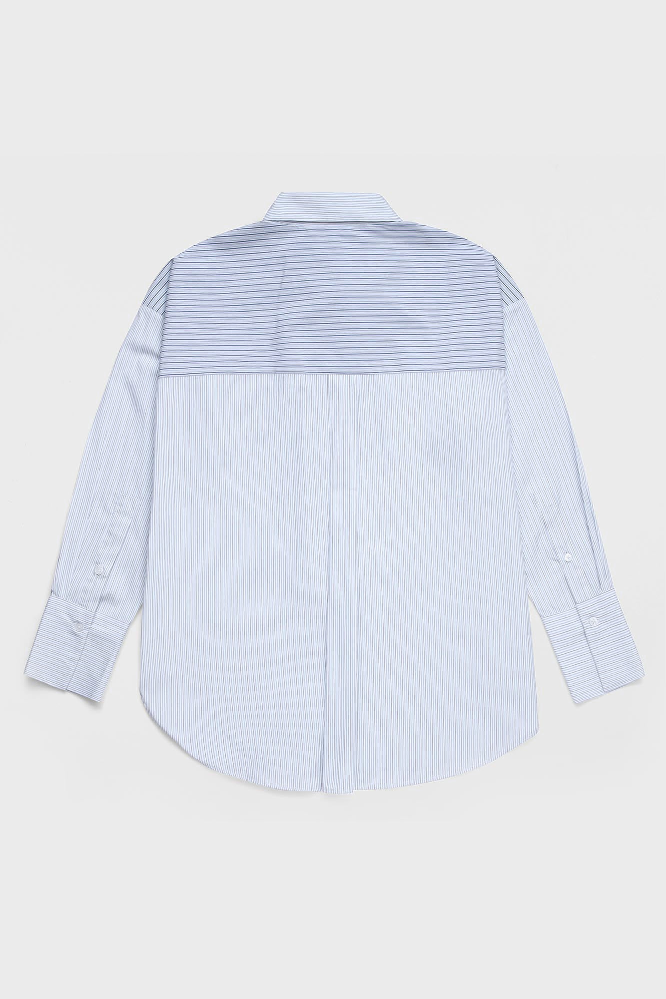 【WHITE】Patch work shirt Striped Patch-Work Shirt with Flap Pockets