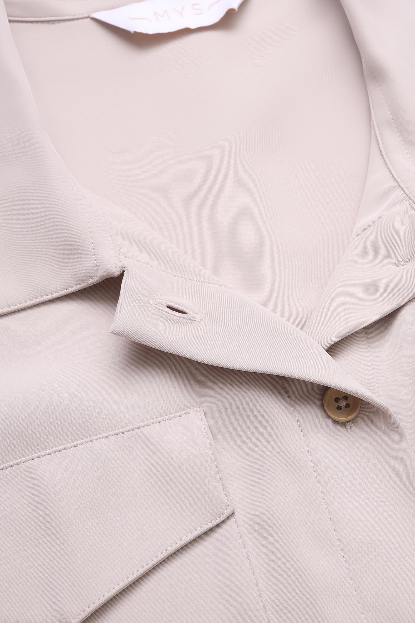 Beige Waist Tie Overshirt with Flap Pockets