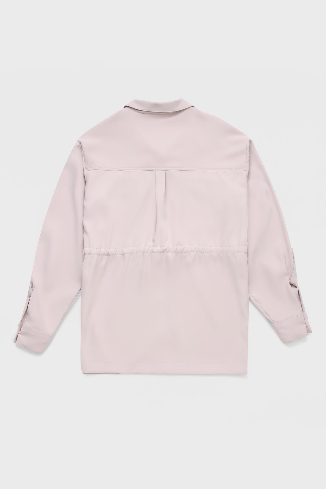 Beige Waist Tie Overshirt with Flap Pockets