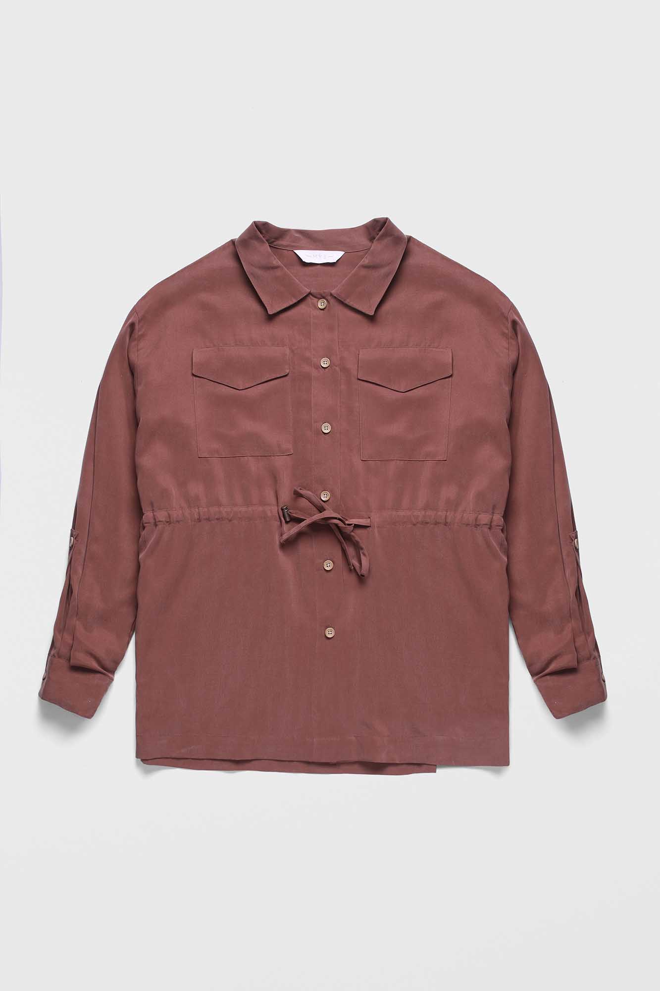 Wood Tencel Waist Tie Overshirt with Flap Pockets