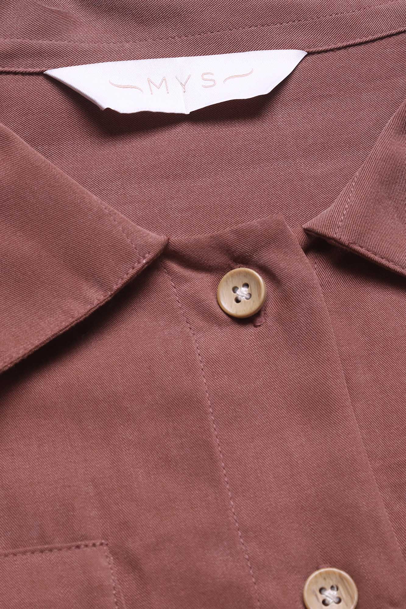 Wood Tencel Waist Tie Overshirt with Flap Pockets