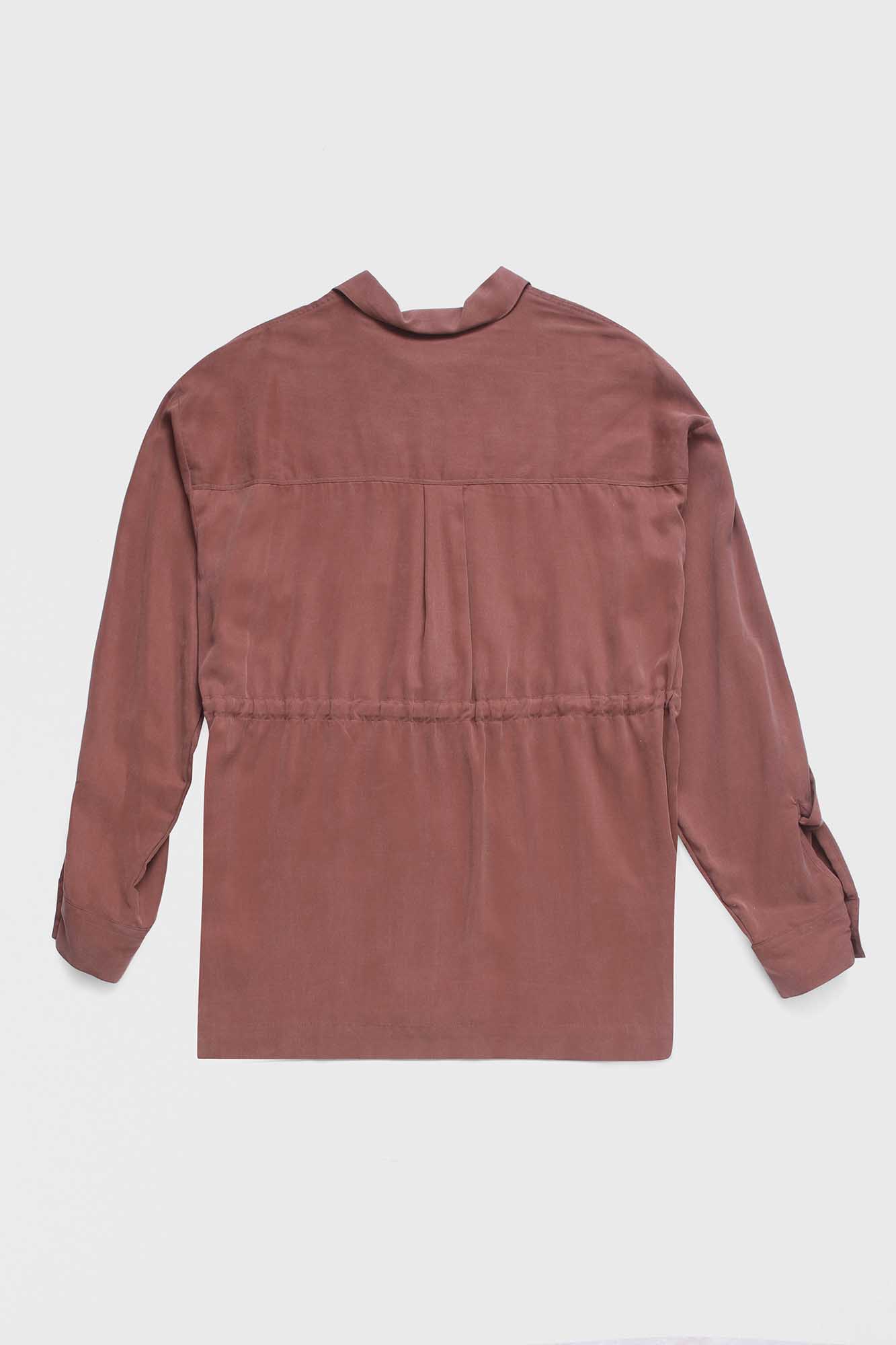 Wood Tencel Waist Tie Overshirt with Flap Pockets