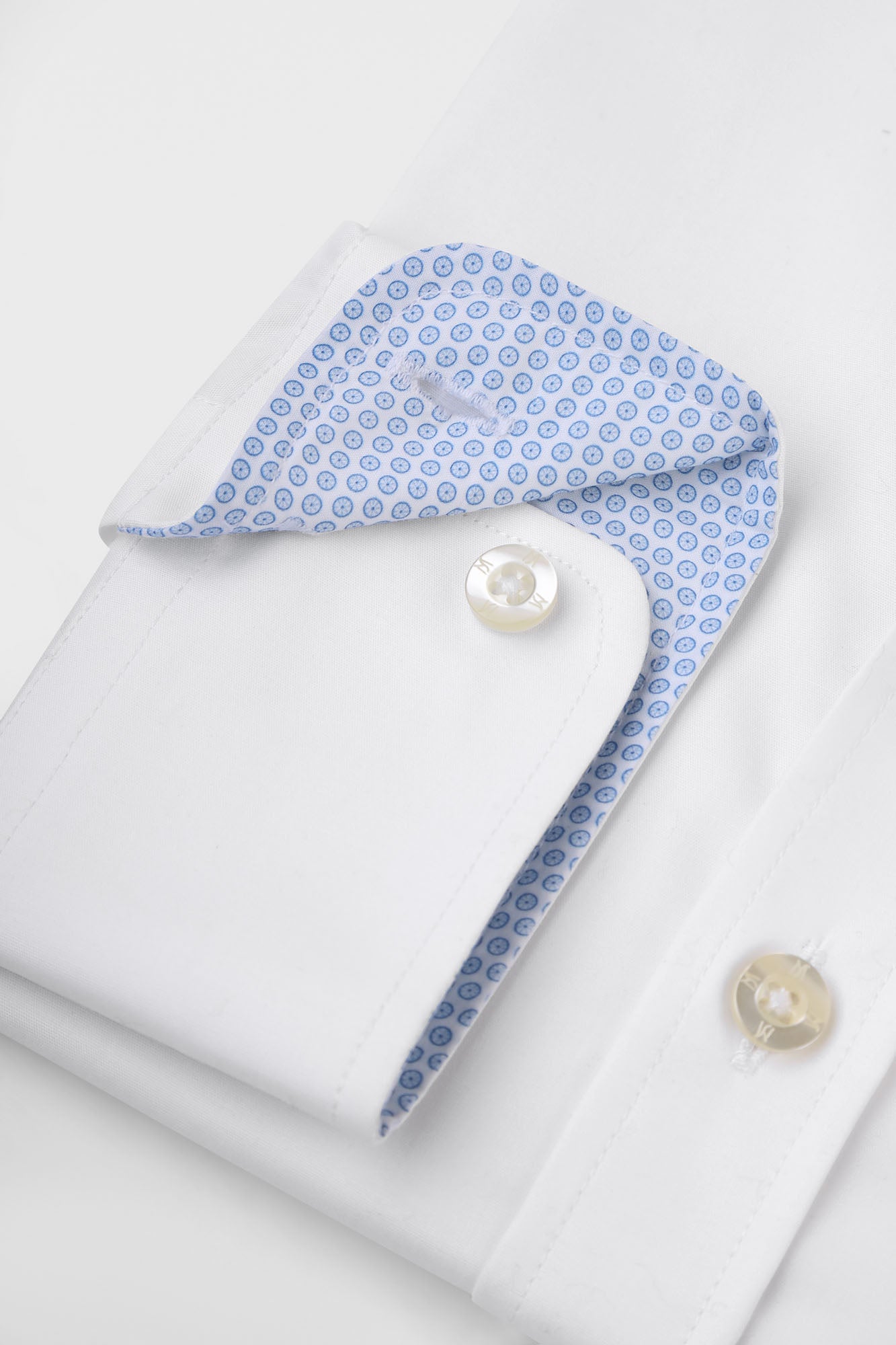 White Contrast Light Blue Stretch Shirt - Slim Fit