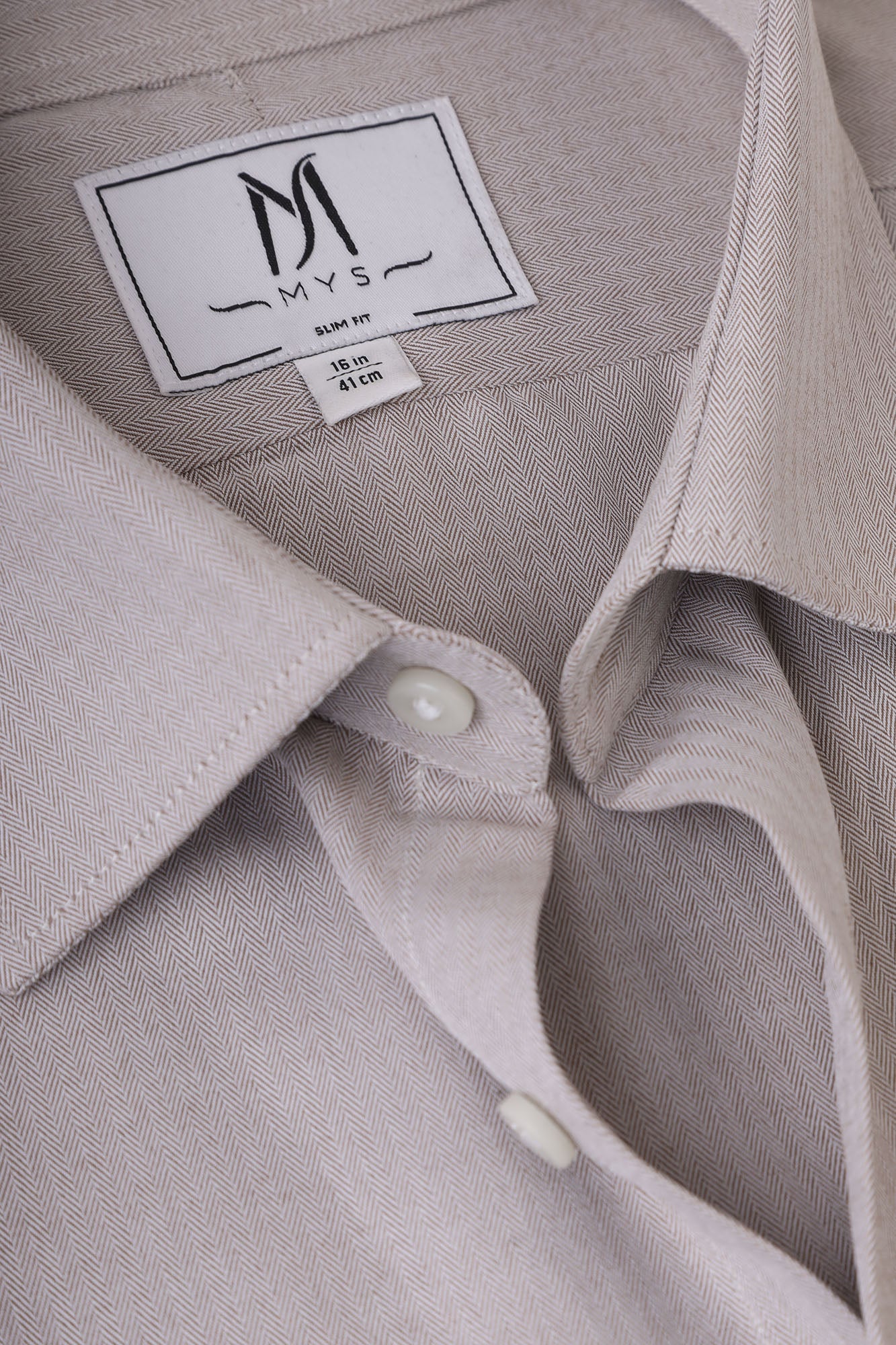Beige Herringbone Shirt - Slim Fit