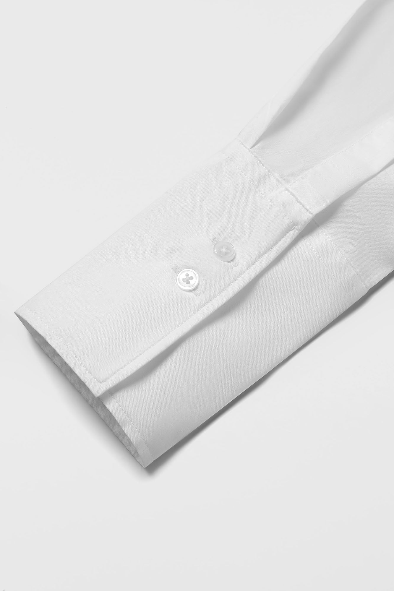 White Poplin Gathered Placket Stretch Shirt