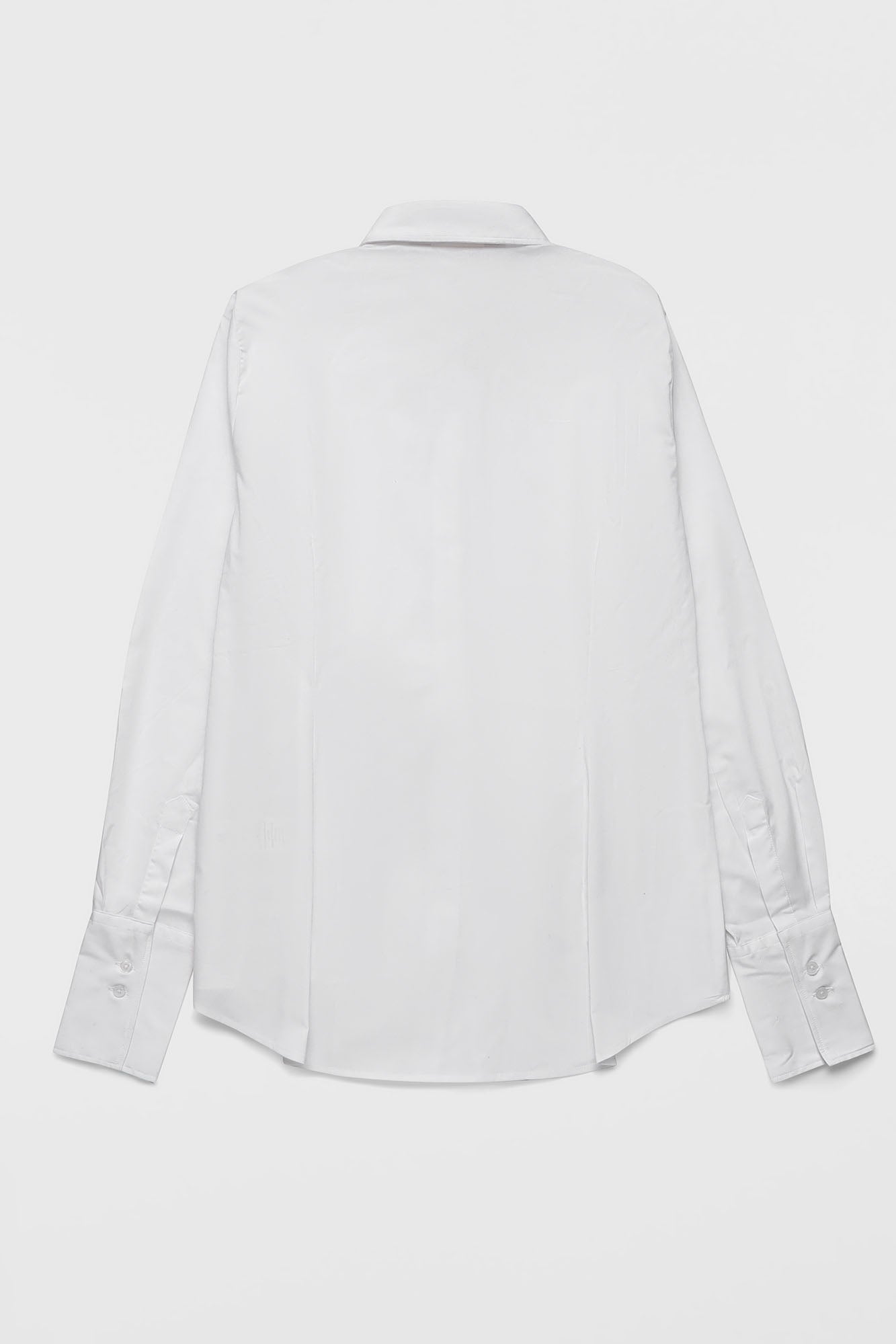 White Poplin Gathered Placket Stretch Shirt