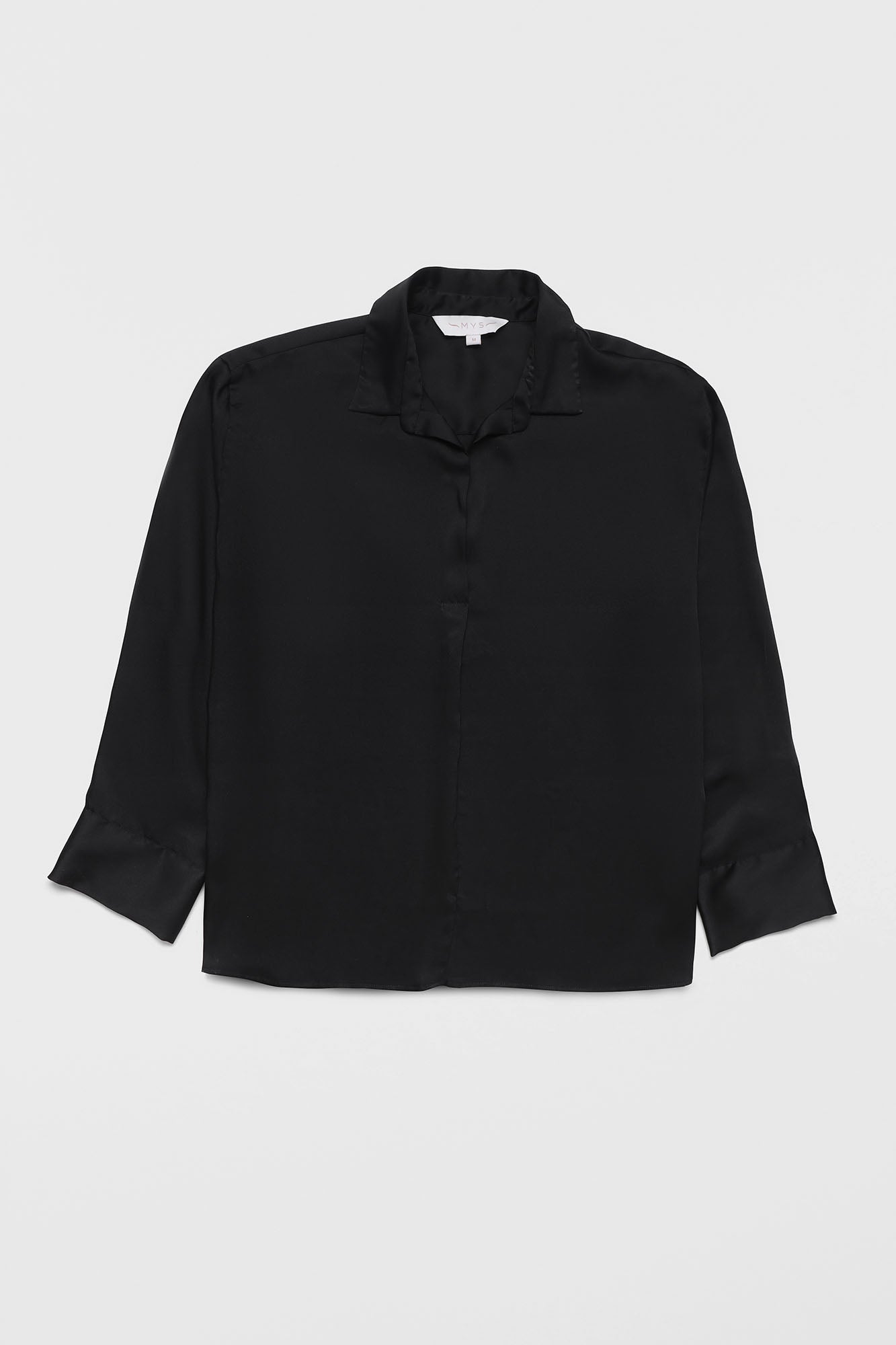 Black Satin Half Placket Shirt