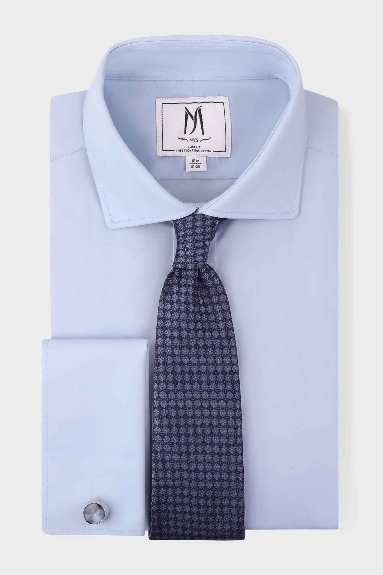 Light Blue Poplin Double Cuff Shirt - Slim Fit