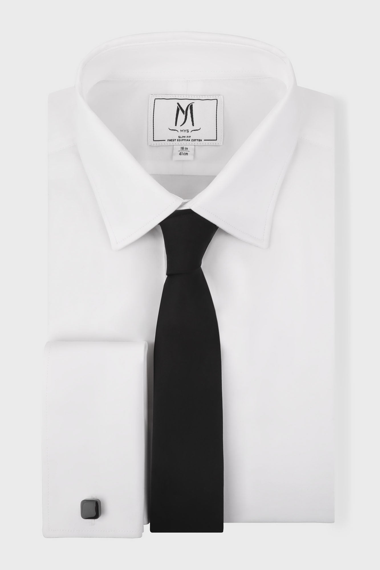 White Poplin Stretch Double Cuff Shirt - Slim Fit