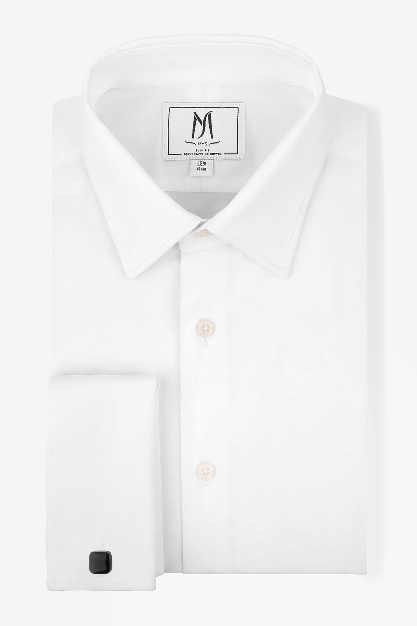 White Poplin Stretch Double Cuff Shirt - Slim Fit